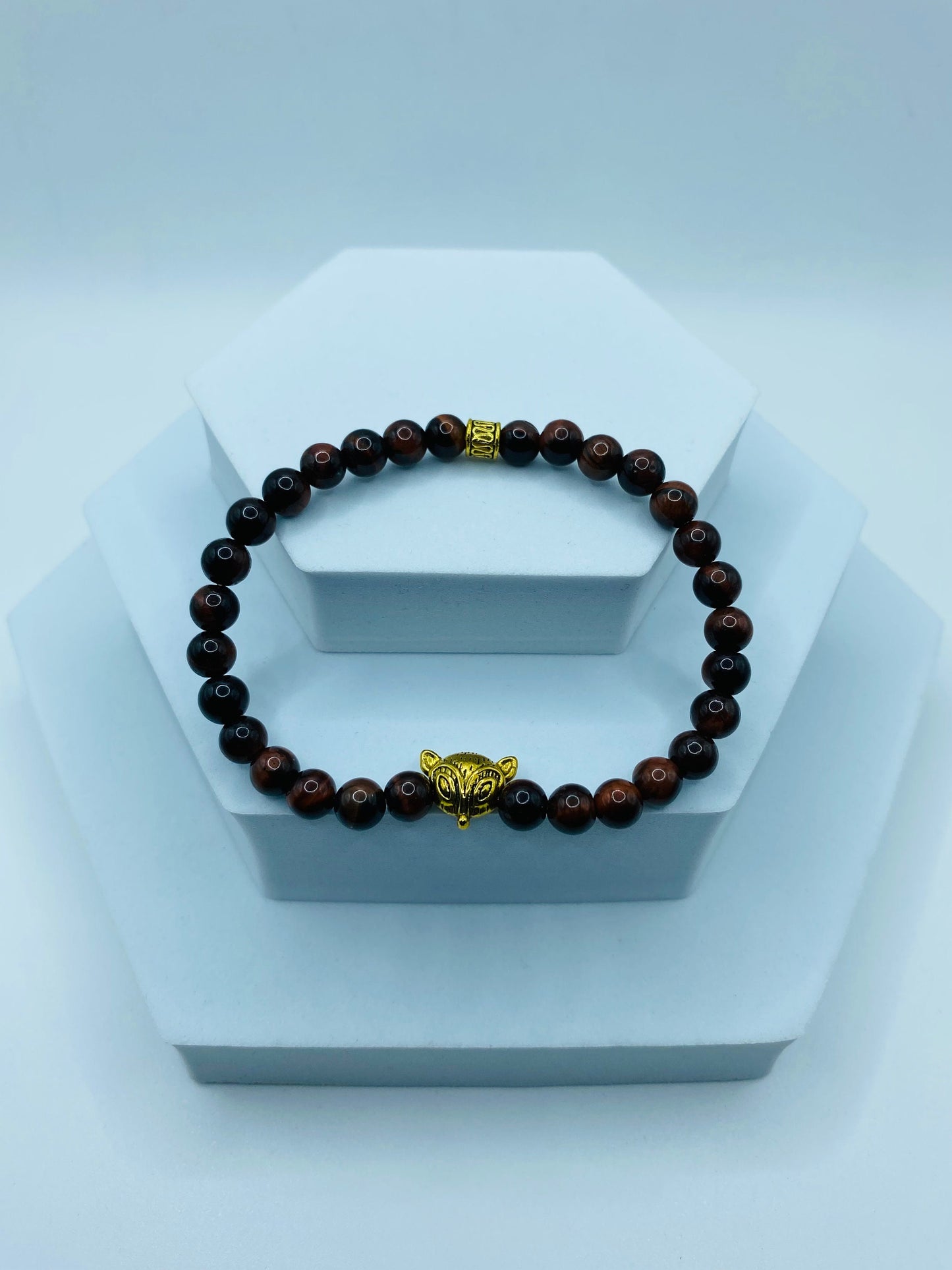 Red Tiger's Eye Bracelet with Golden Fox Charm