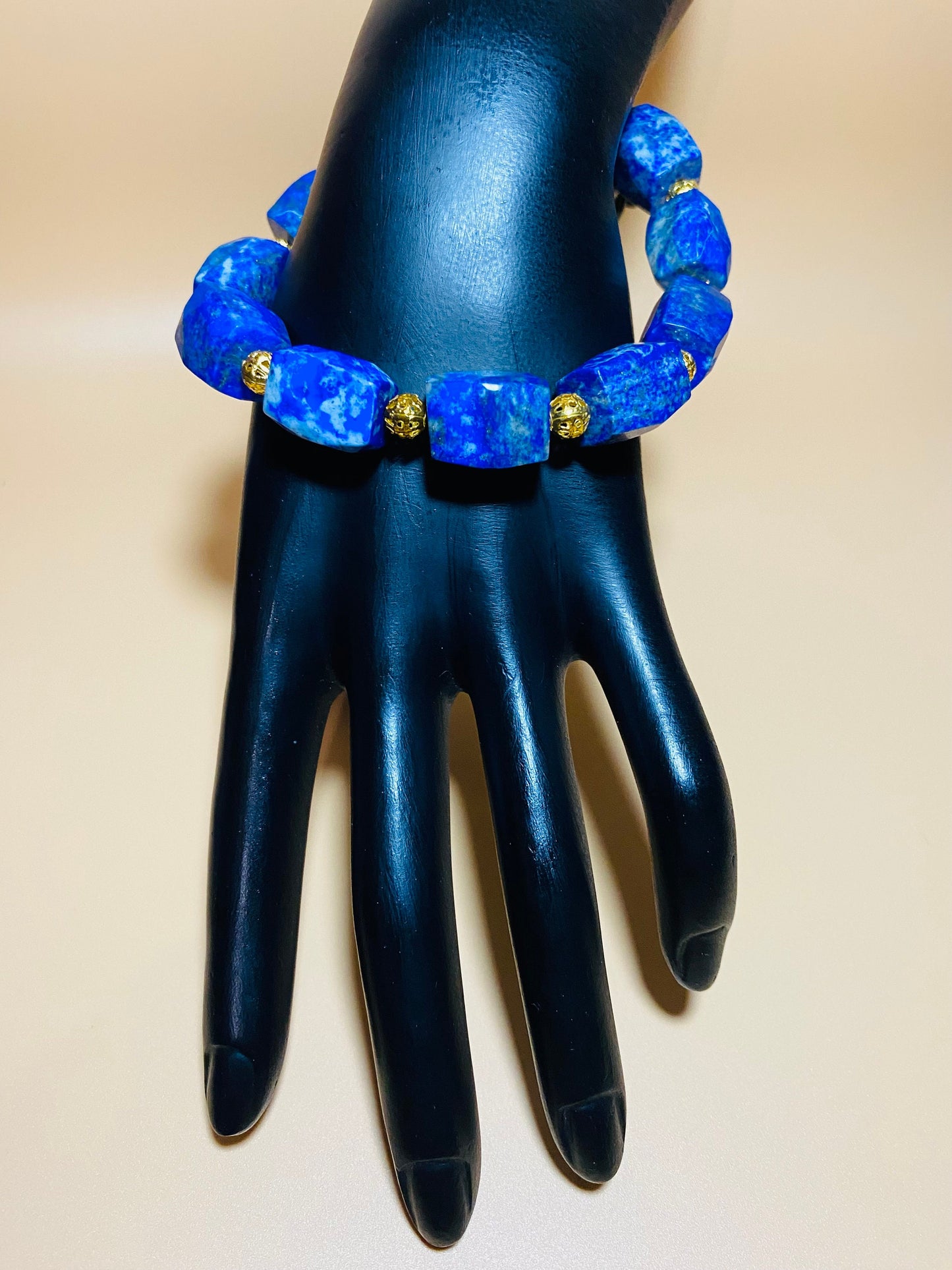 Lapis Lazuli Bracelet: 18k Gold Plated Hematite, Handmade Jewelry