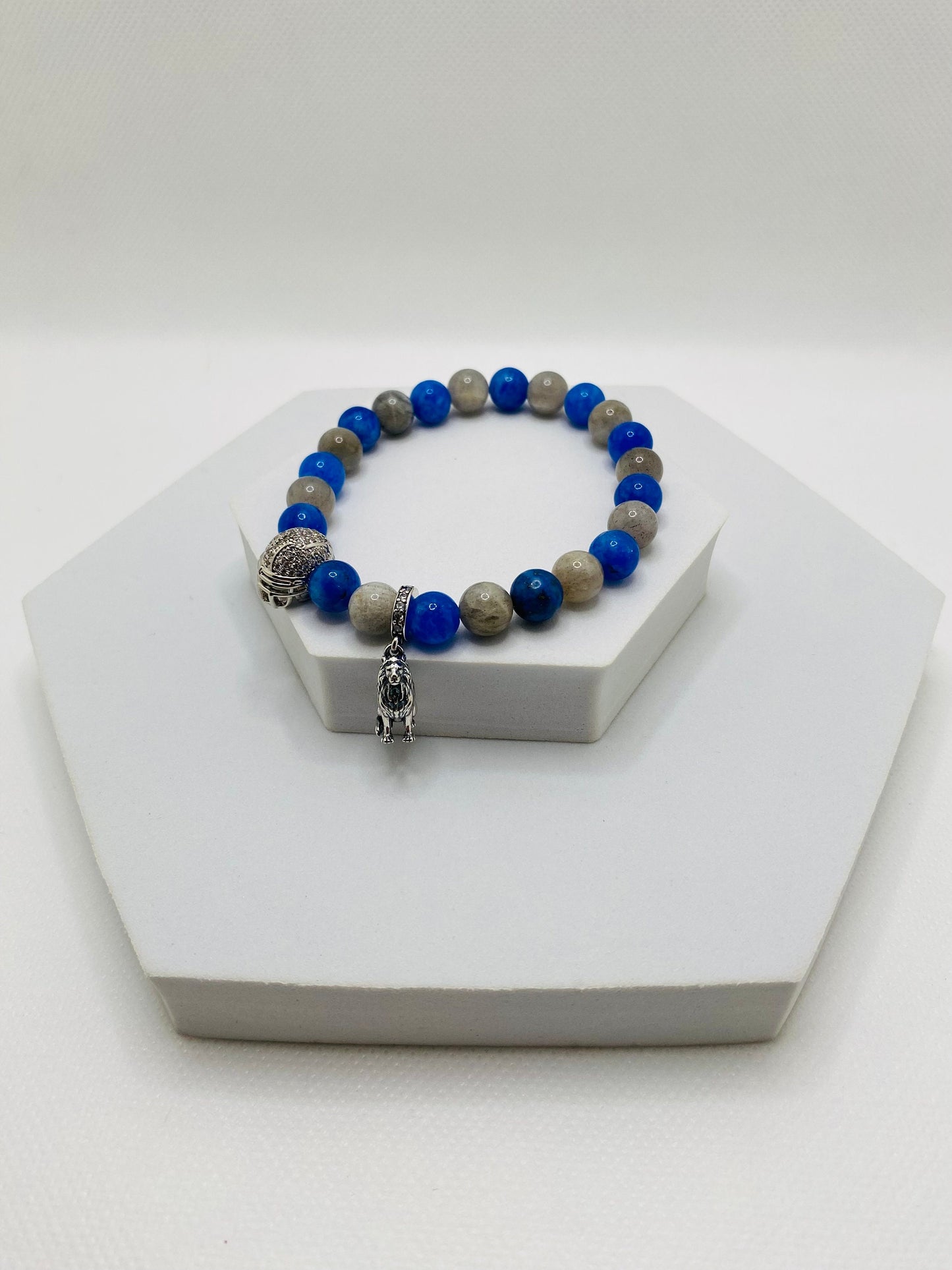 Detroit Lions Charm Bracelet: Labradorite & Kyanite Gemstone Beads