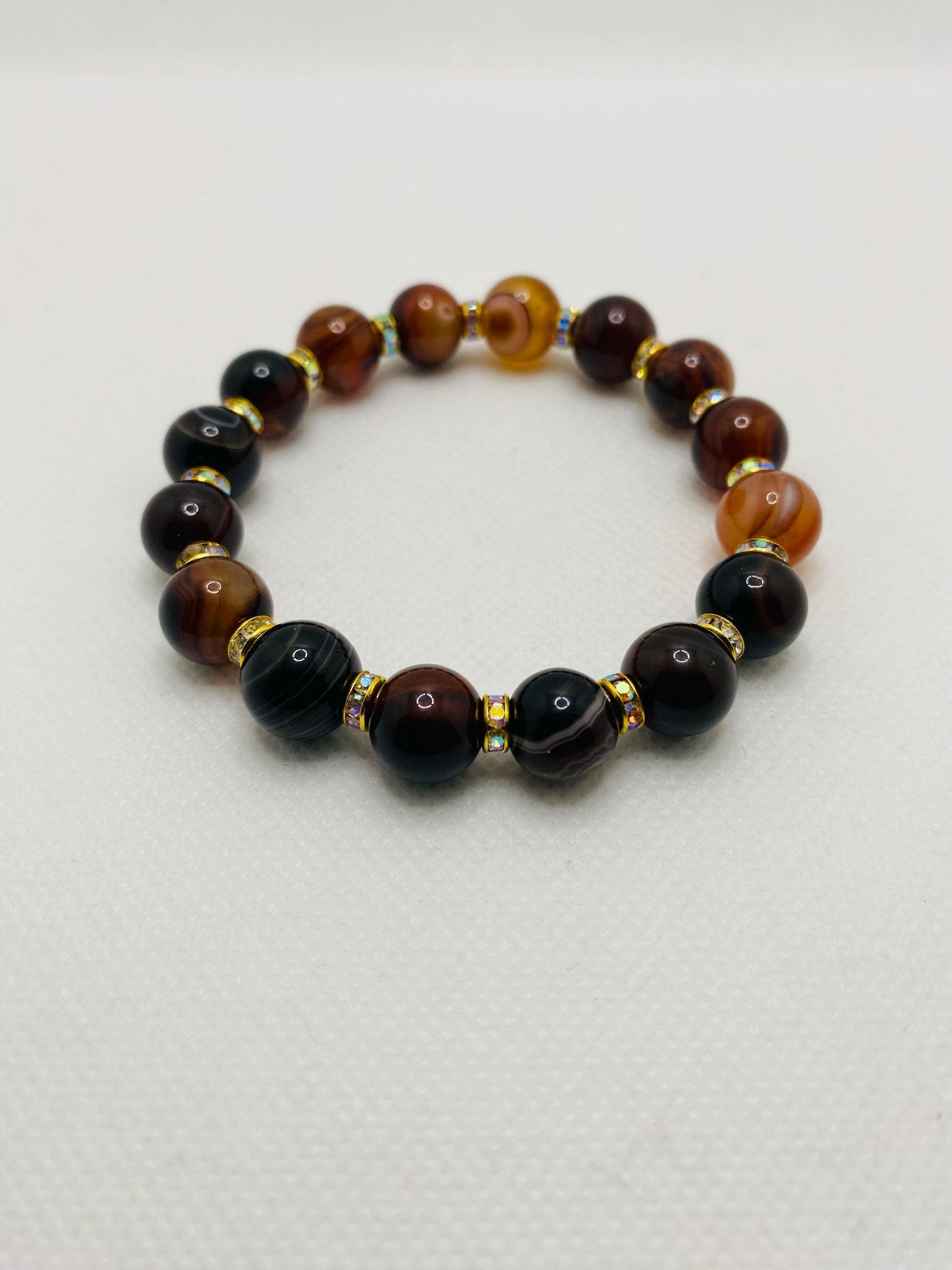 Red Dream Agate Gemstone Bracelet: Chunky Rhinestone Rondelle Jewelry