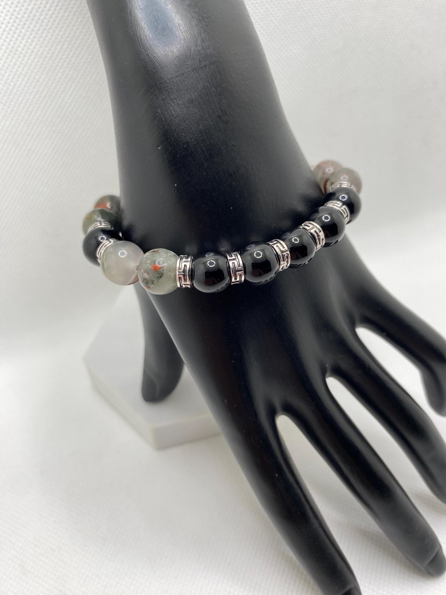 Black Onyx & Jasper Bracelet: Tibetan Style Men's Jewelry