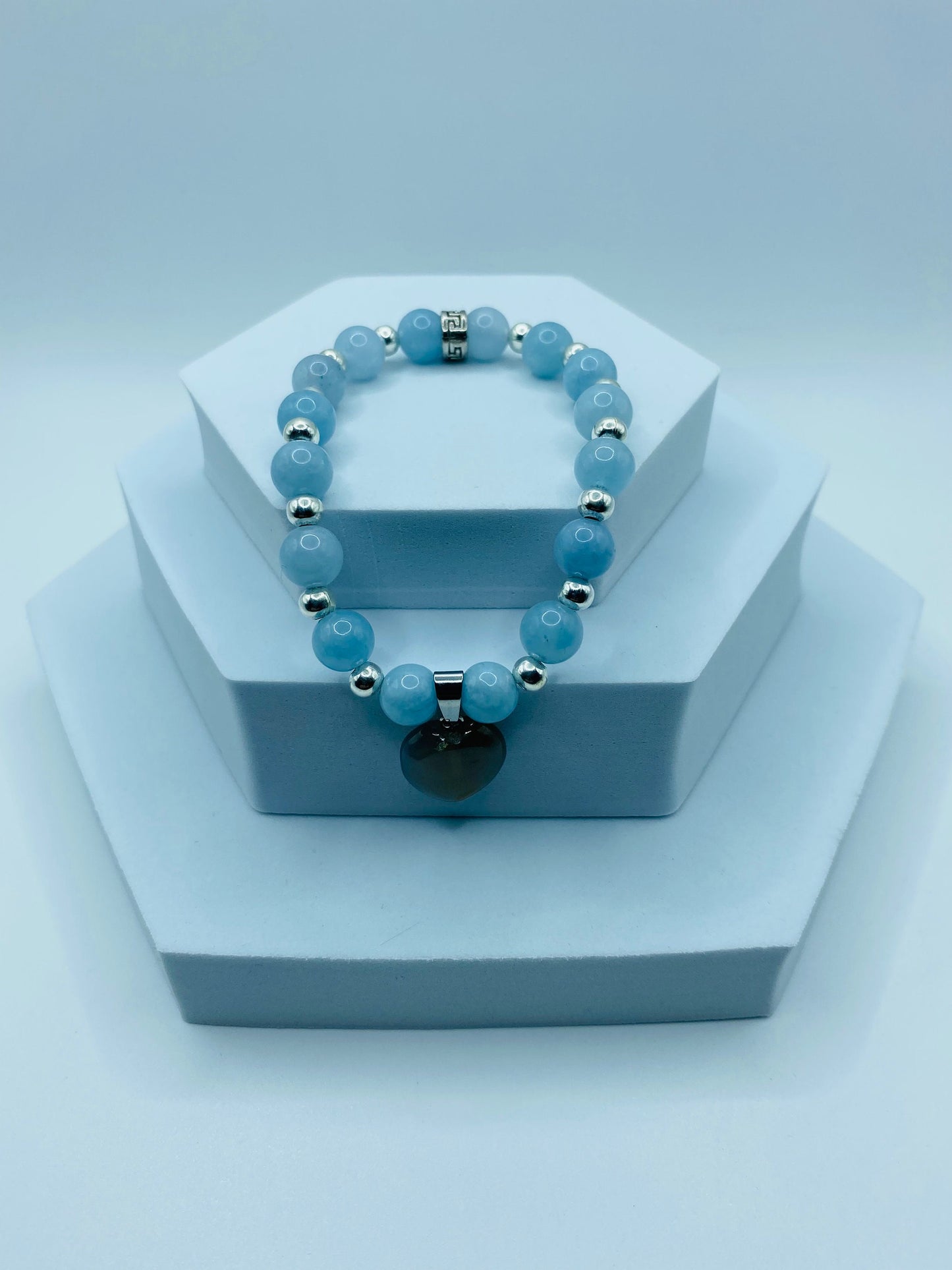 Aquamarine Bracelet with Smoky Quartz Heart: Handmade Gemstone Jewelry