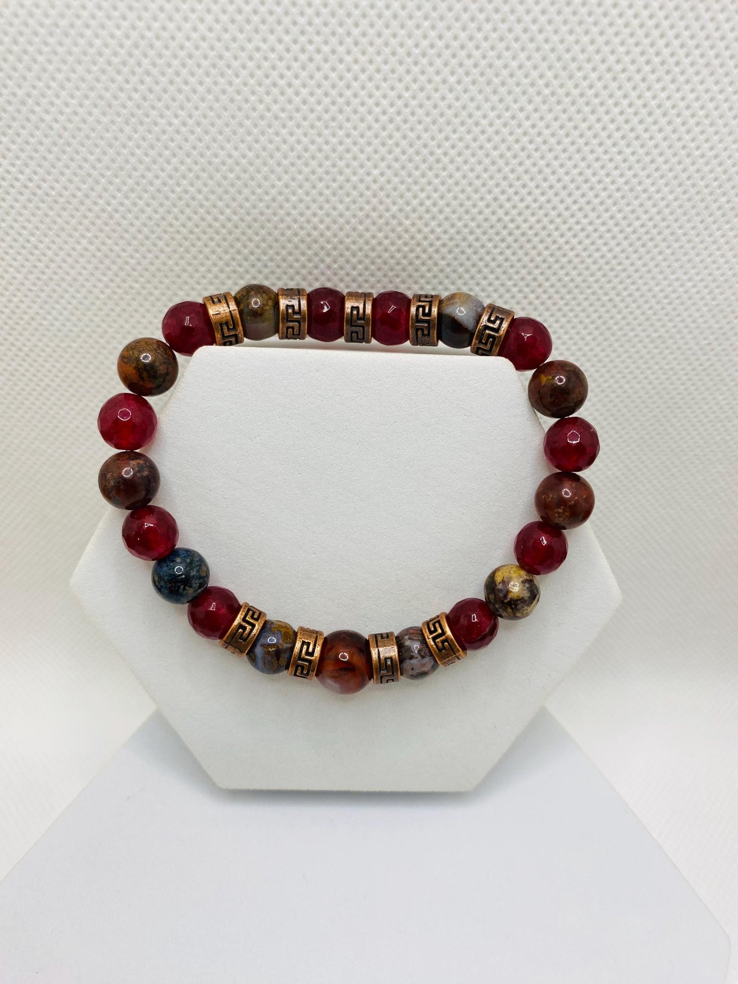 Carnelian Bracelet: Natural Pietersite, Agate, and Tibetan Spacers