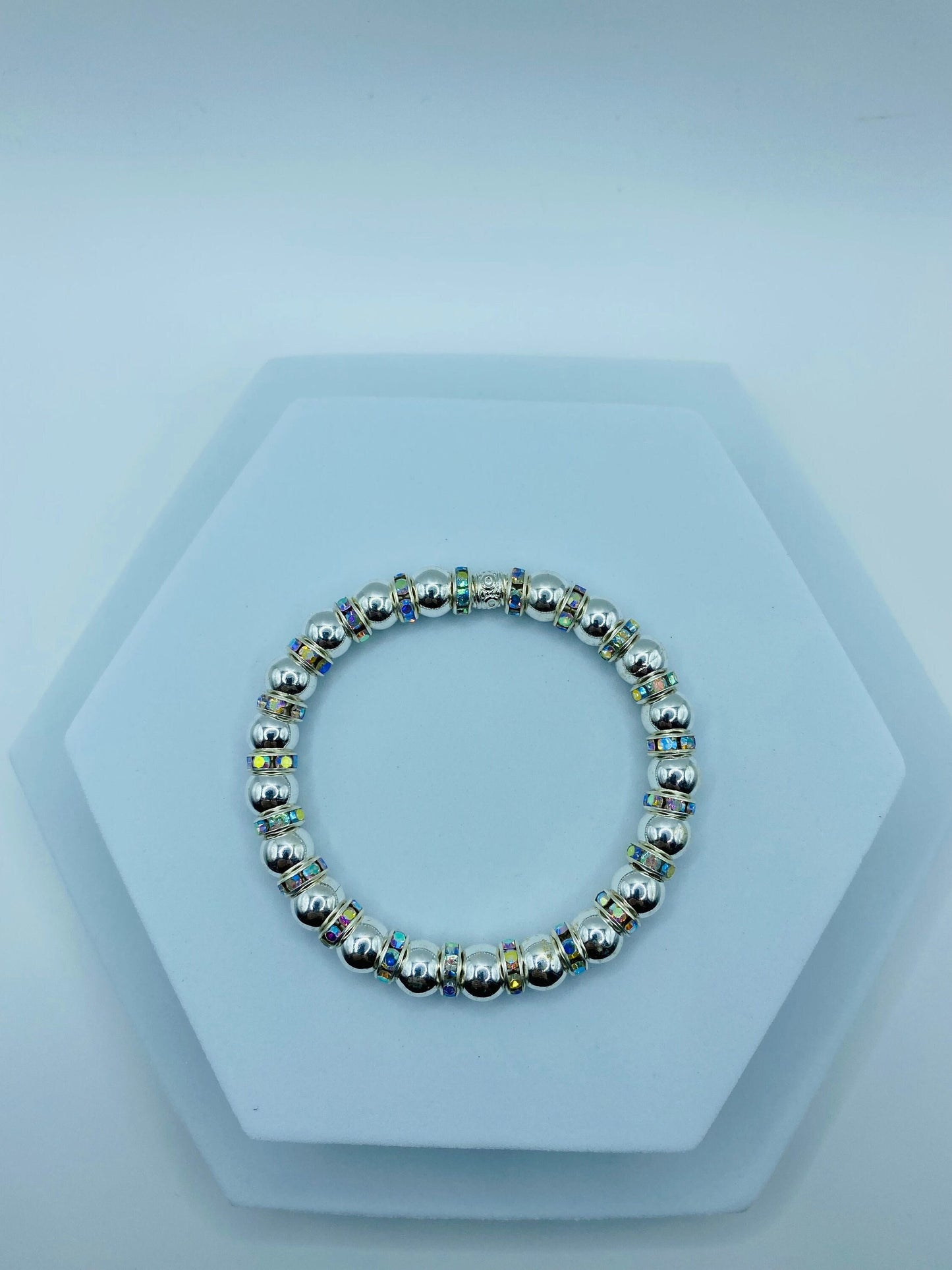 Mens Silver Hematite Bracelet with Rhinestone Accents