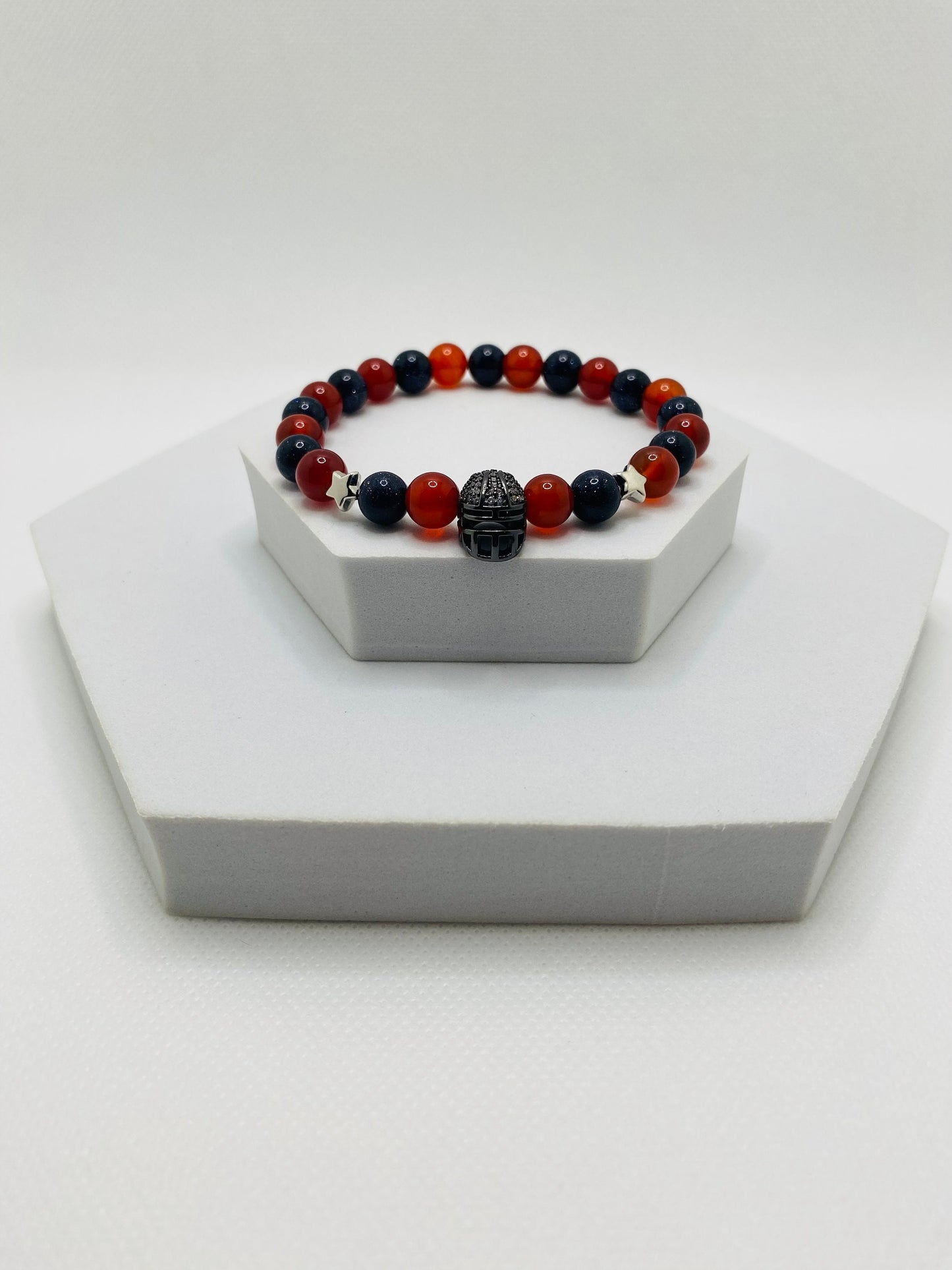Houston Texans Bracelet: Carnelian, Sandstone Beads & Football Helmet Charm