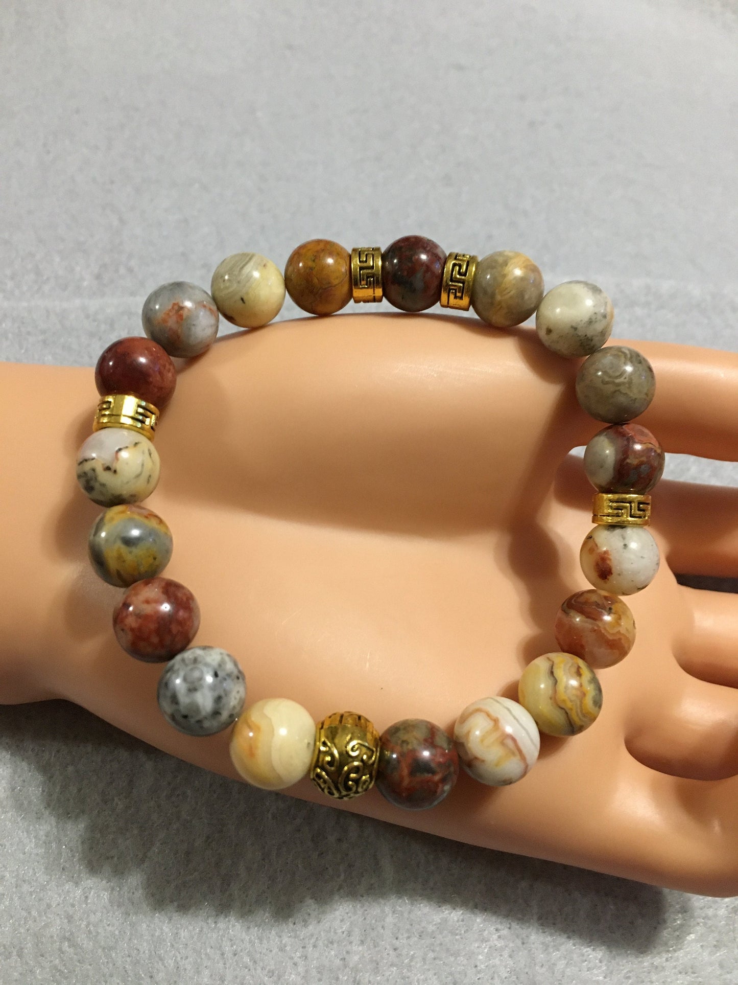Mens Bracelet with Agate Gemstone Beads & Tibetan Jewelry Spacers - Handmade Jewelry - Gifts for Him