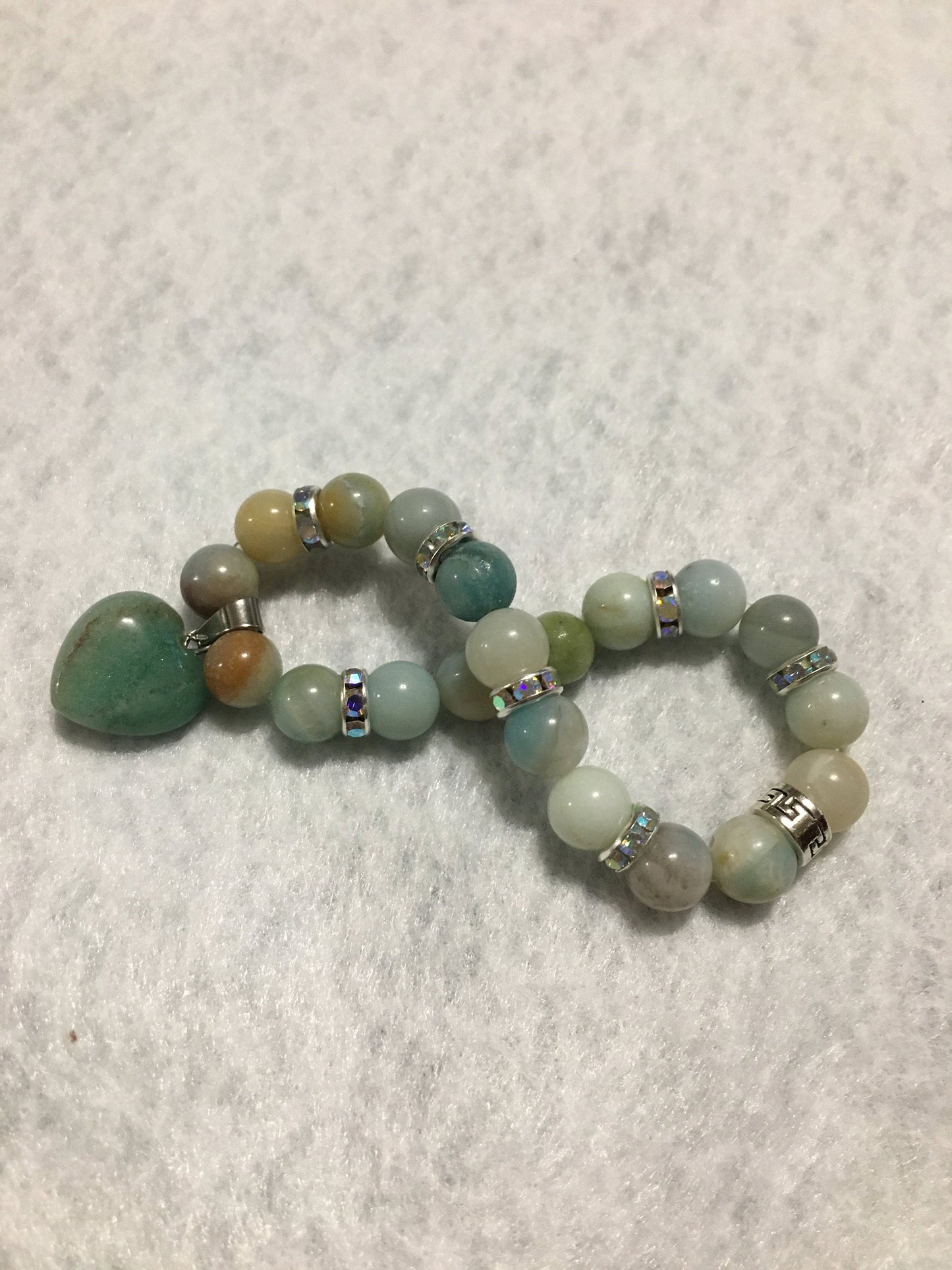 Handmade Amazonite Heart Charm Bracelet: Gemstone Bead Jewelry