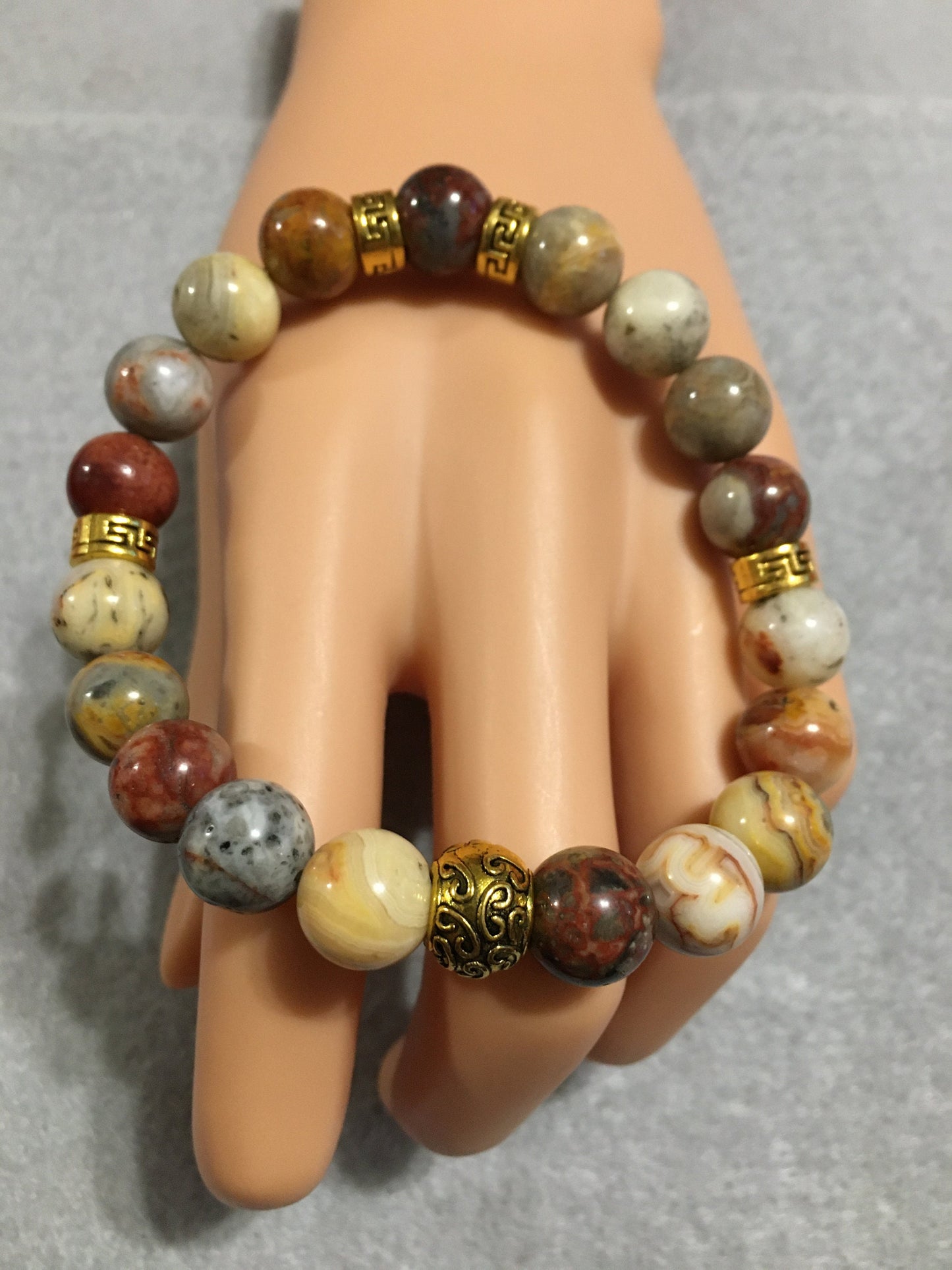 Mens Bracelet with Agate Gemstone Beads & Tibetan Jewelry Spacers - Handmade Jewelry - Gifts for Him