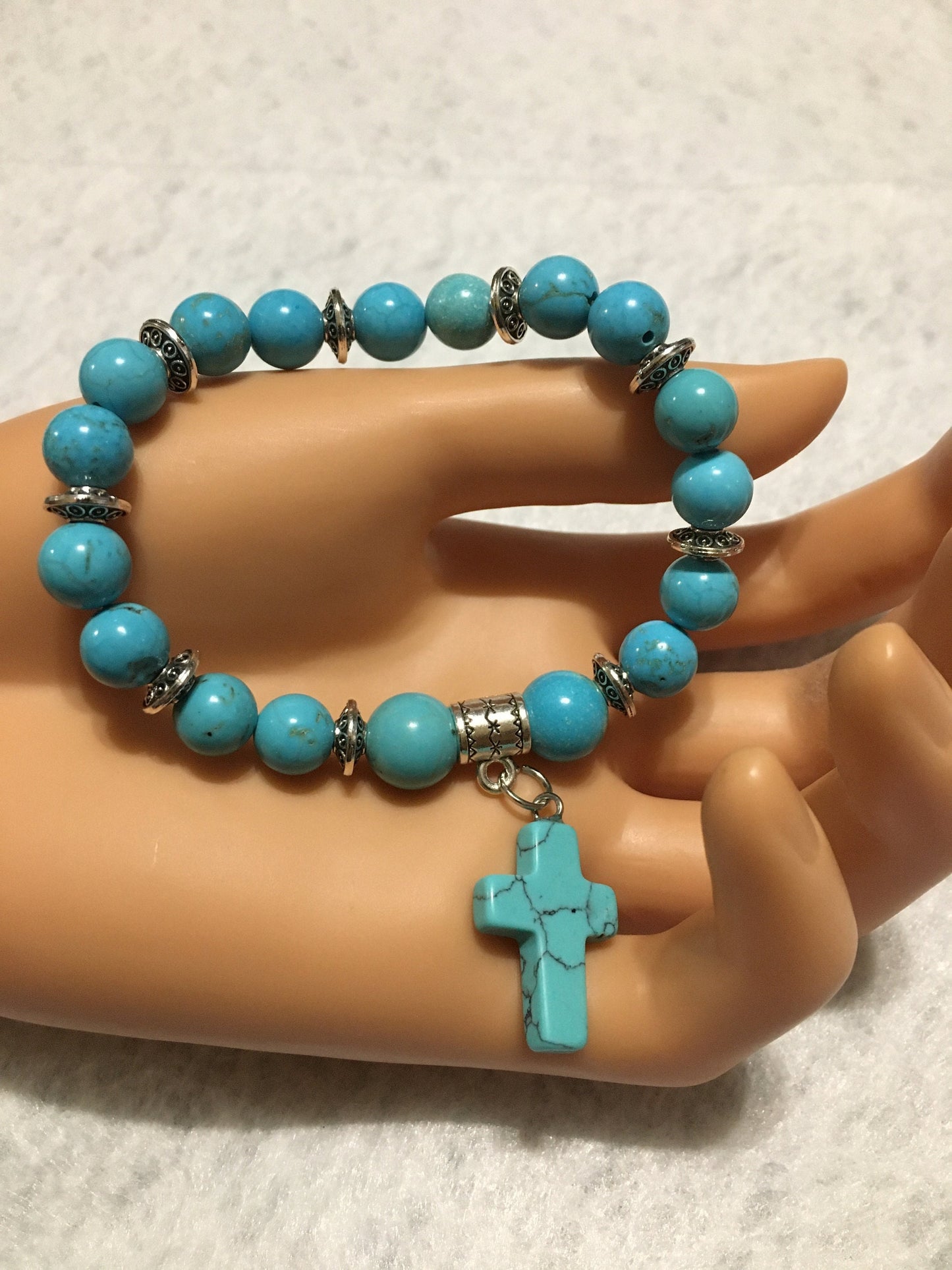 Turquoise Mens Bracelet with Religious Cross Charm