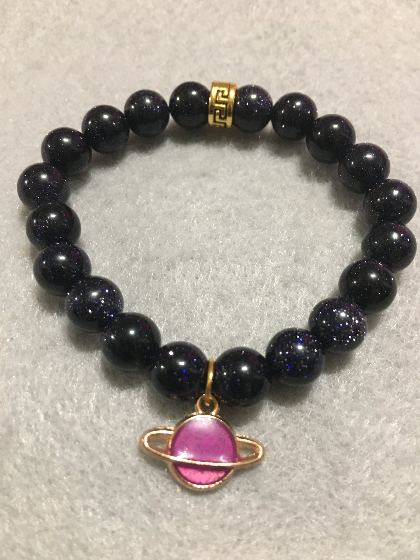 Saturn Charm Bracelet: Blue Goldstone Celestial Jewelry