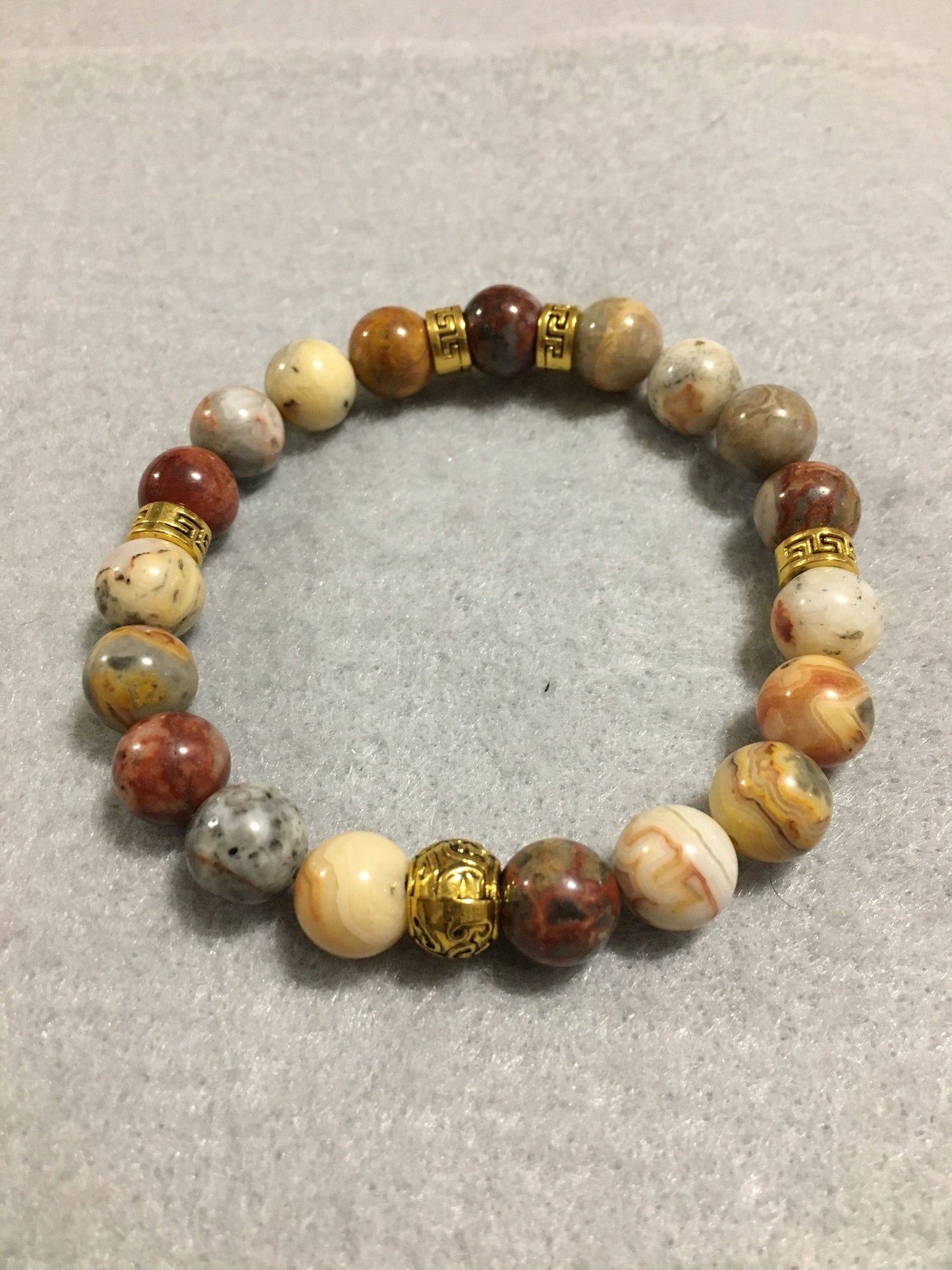 Mens Bracelet with Agate Gemstone Beads & Tibetan Jewelry Spacers - Handmade Jewelry - Gifts for Him