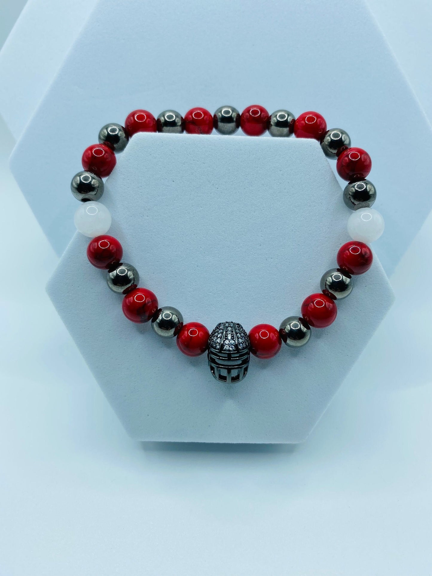 Tampa Bay Buccaneers Bracelet: Jade, Turquoise & Hematite Gemstone Beads