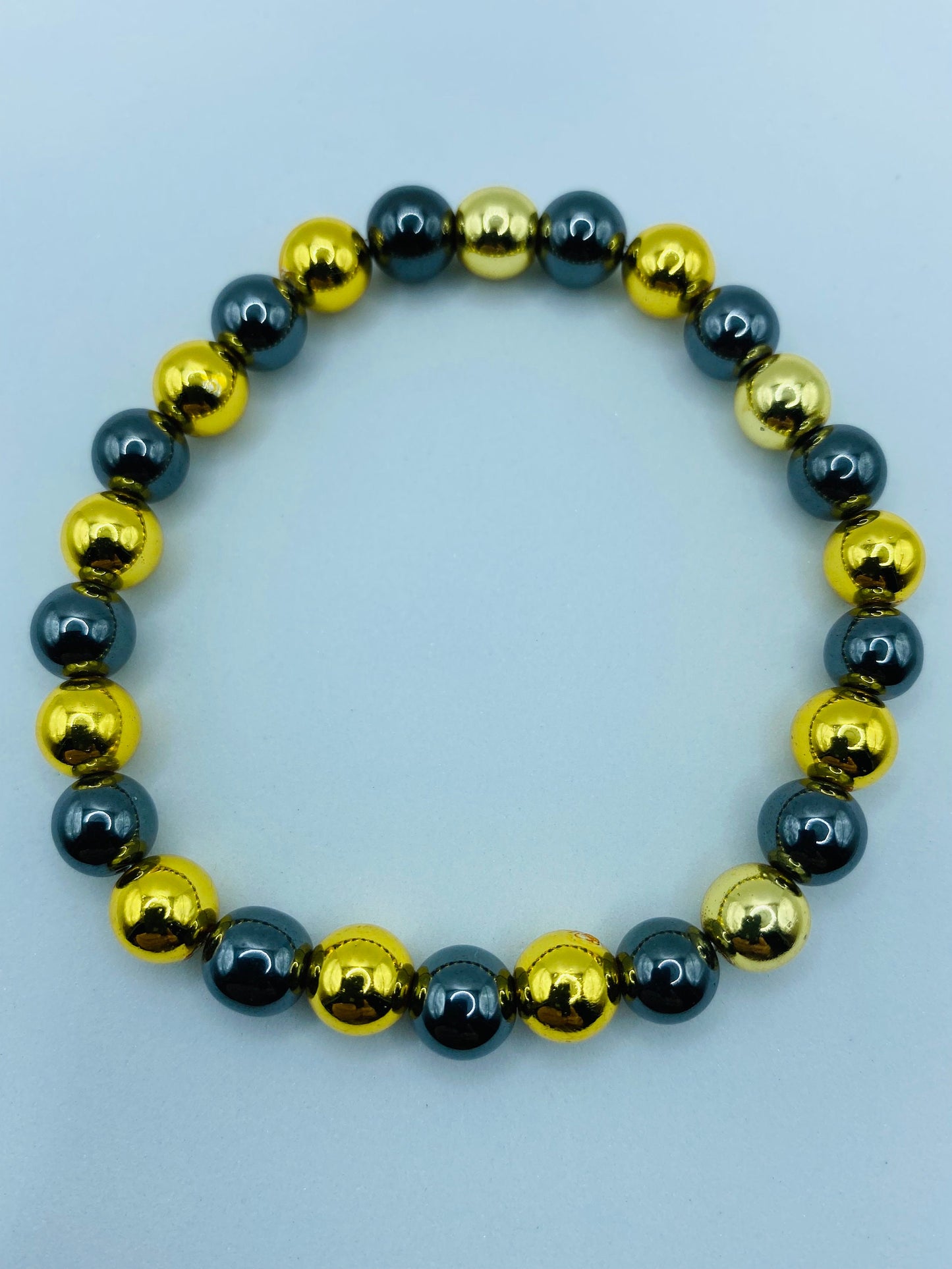 18k Gold & Black Hematite Gemstone Bracelet - Custom Sized