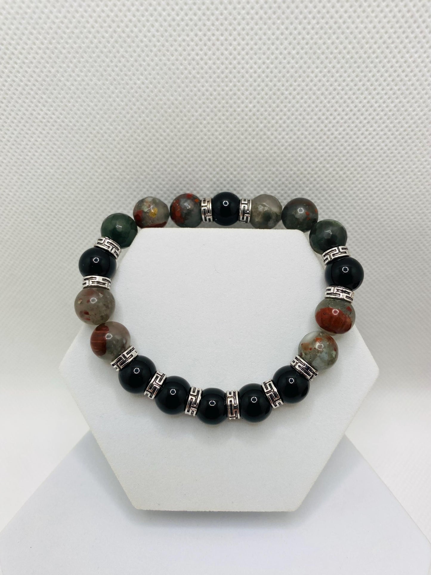 Black Onyx & Jasper Bracelet: Tibetan Style Men's Jewelry