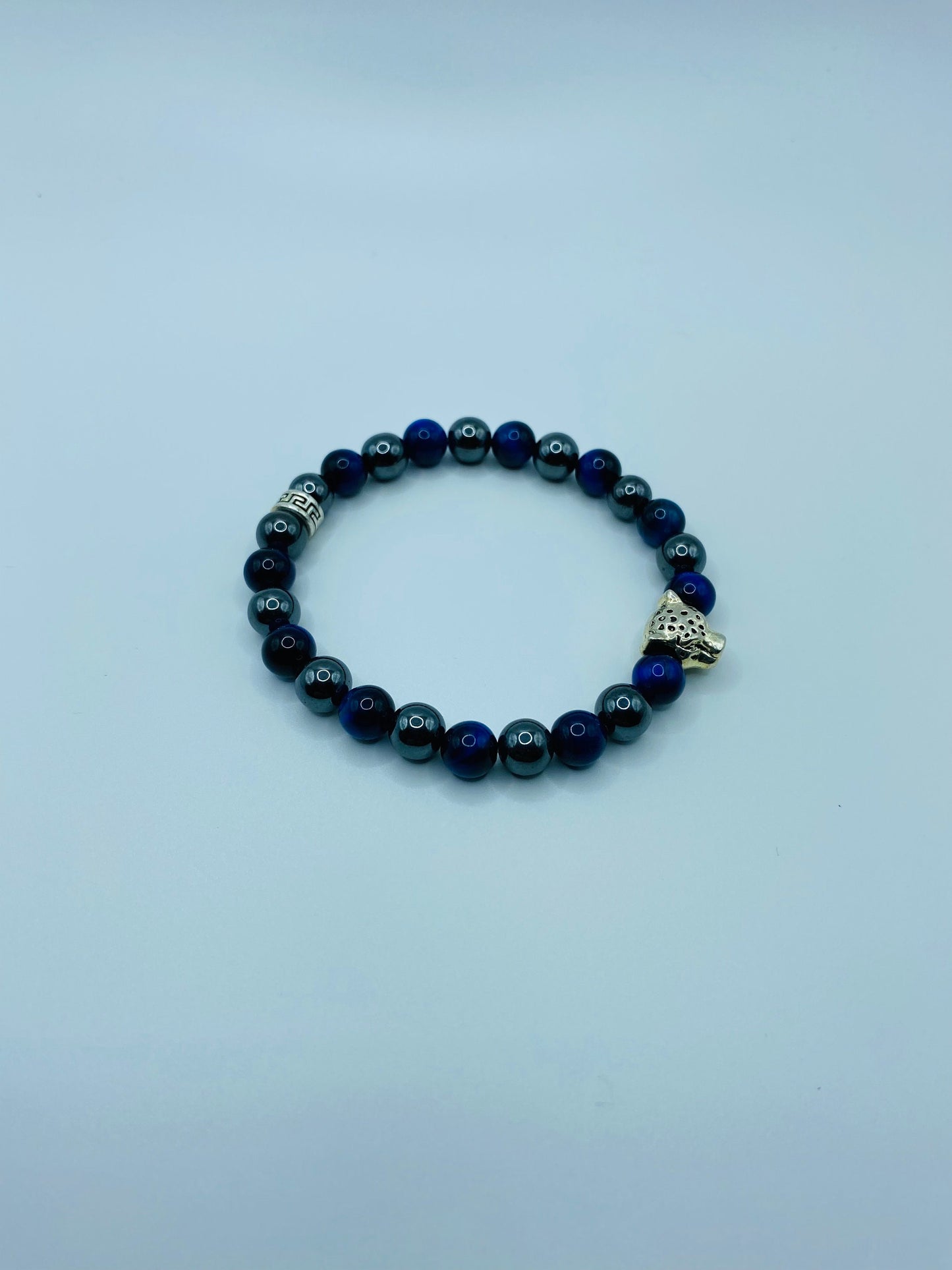 Tigers Eye & Hematite Bracelet with Silver Leopard Charm