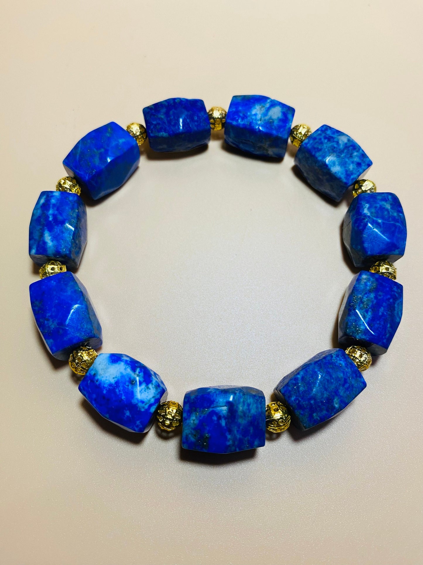 Lapis Lazuli Bracelet: 18k Gold Plated Hematite, Handmade Jewelry