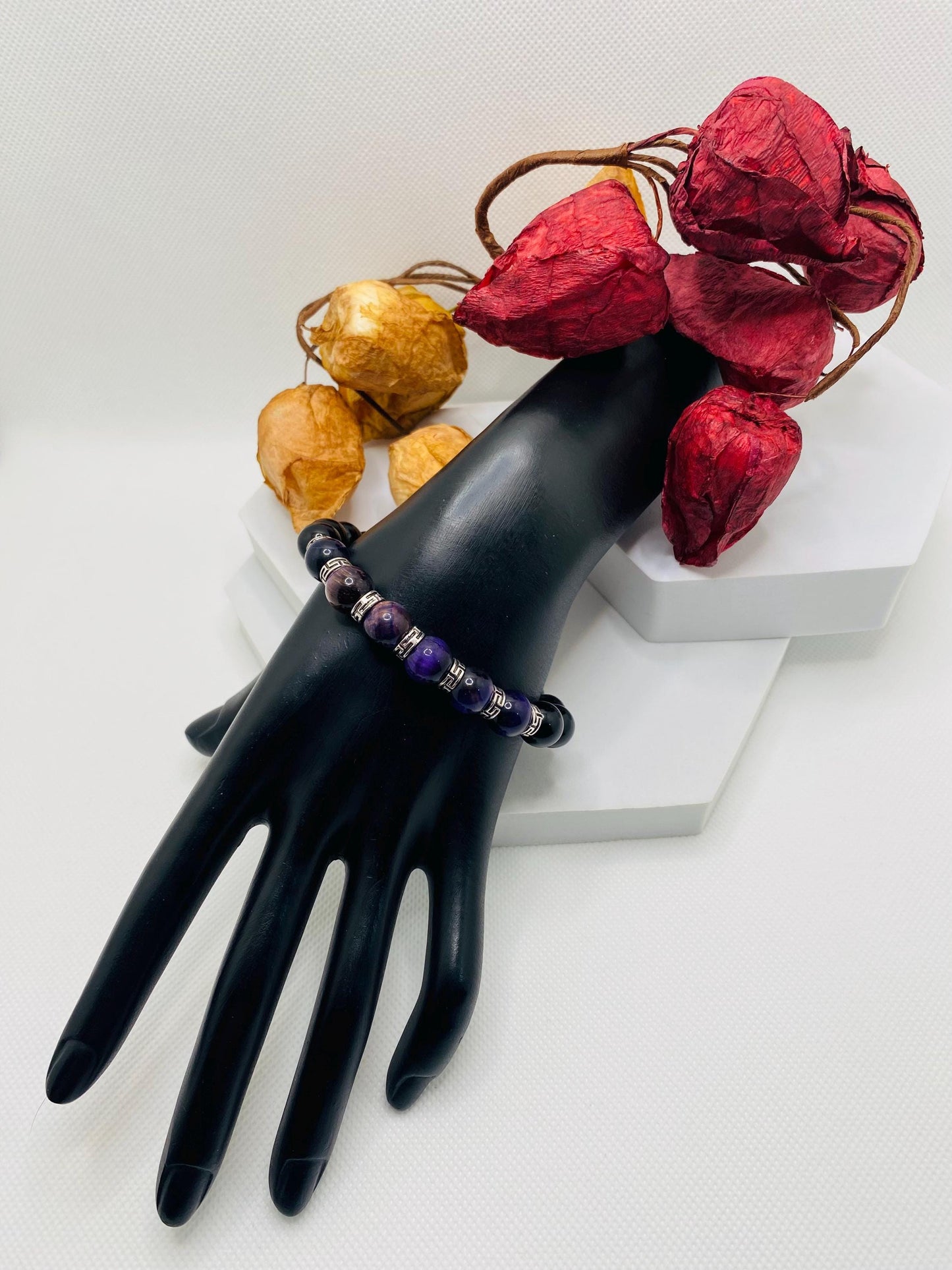 Tigers Eye & Black Onyx Bracelet: Tibetan Gemstone Jewelry