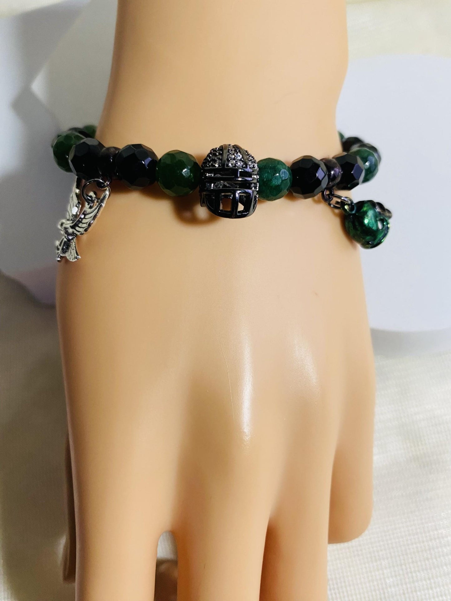 Mens Bracelet Philadelphia Eagles Custom Jewelry with Football Helmet & Natural Gemstone Beads