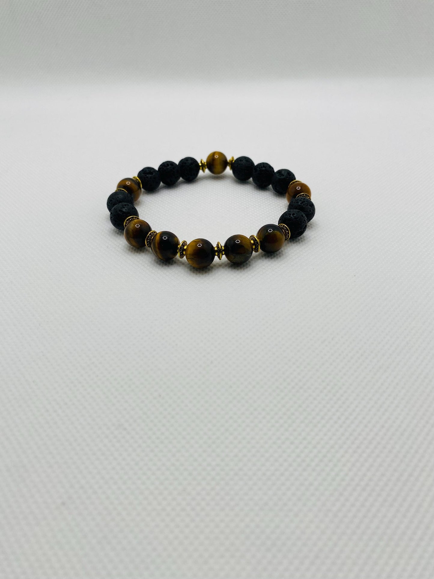 Mens Lava Rock & Tigers Eye Bracelet: Tibetan Gemstone Jewelry
