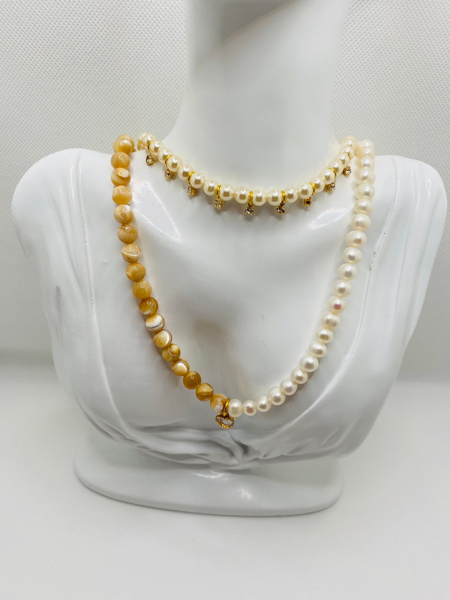 Handmade Mother of Pearl Necklace: Freshwater Pearl & CZ Heart Charm