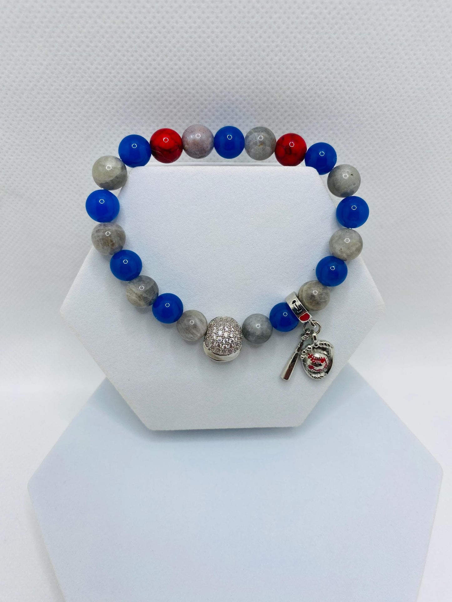 Los Angeles Dodgers Bracelet: Gemstone Beads & Baseball Charms