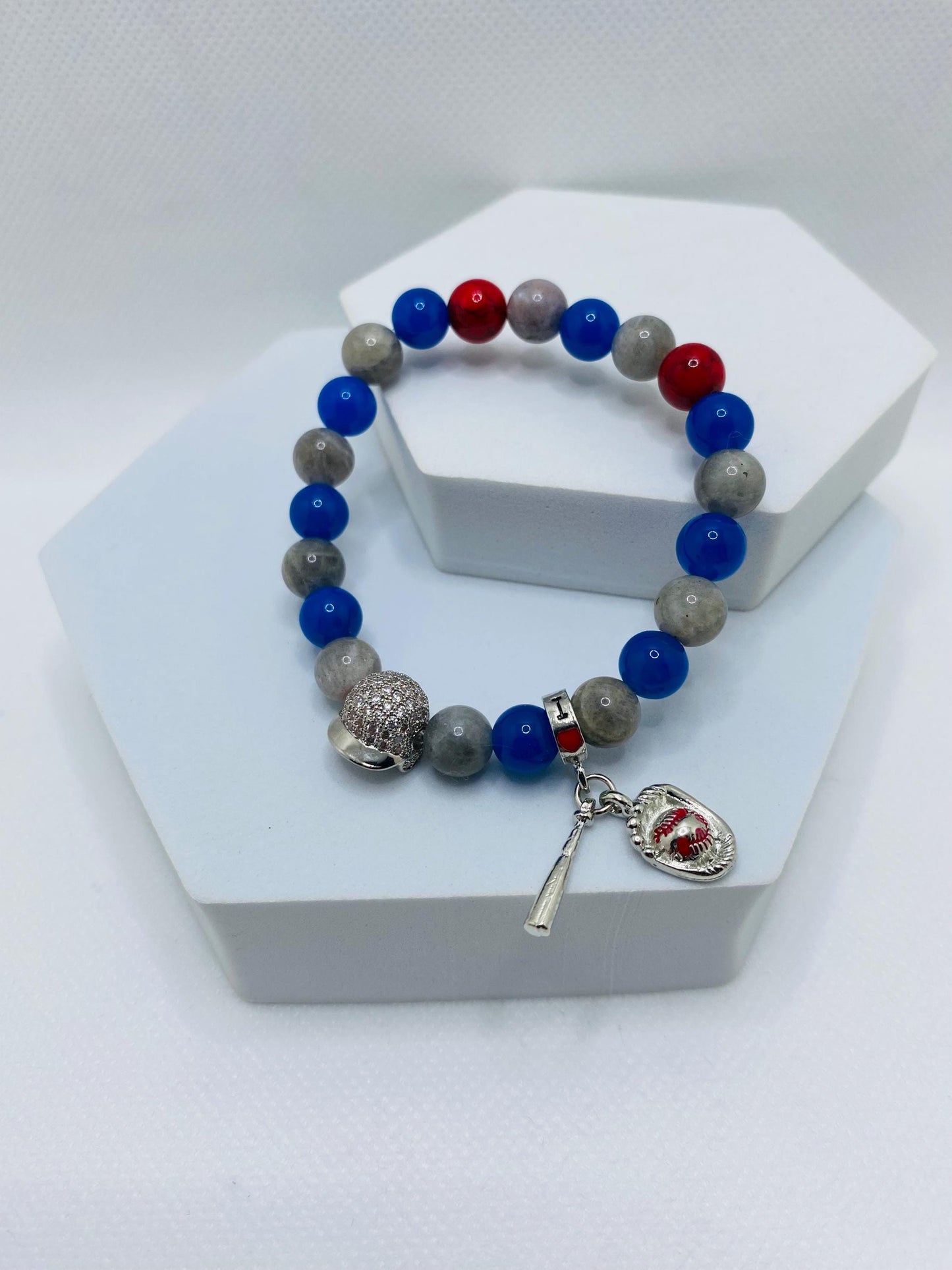 Los Angeles Dodgers Bracelet: Gemstone Beads & Baseball Charms
