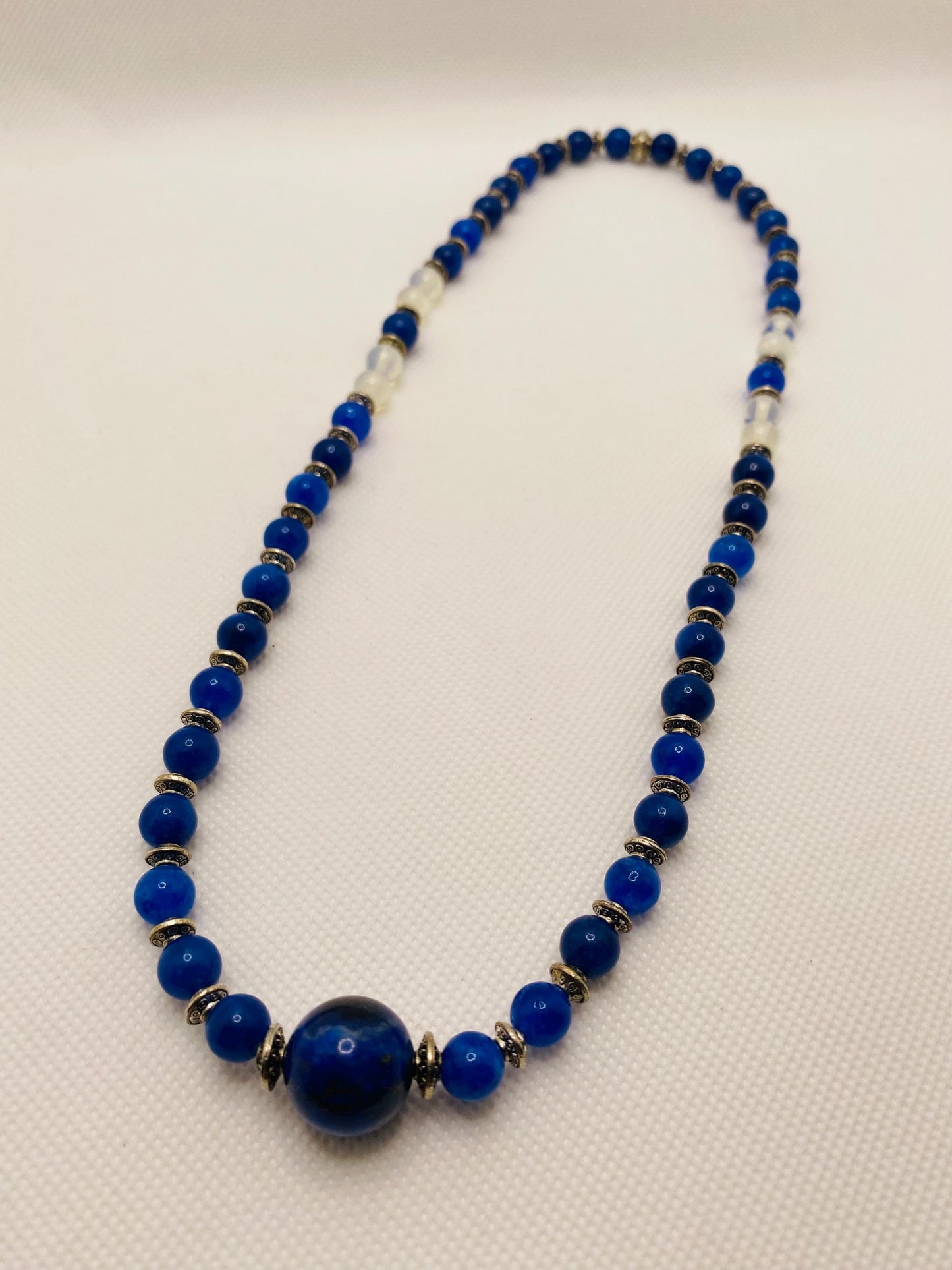 Handmade Lapis Lazuli Beaded Necklace with Silver Spacers