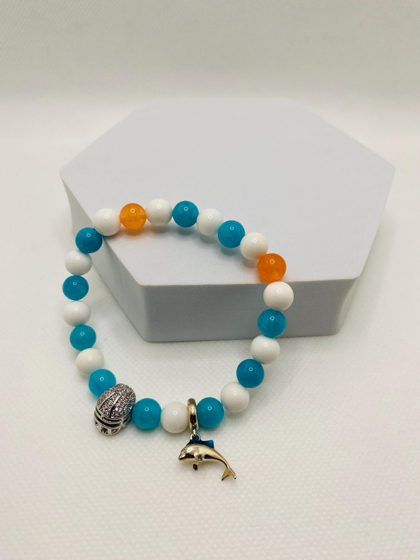 Miami Dolphins Jade Beaded Bracelet: Football Fan Jewelry