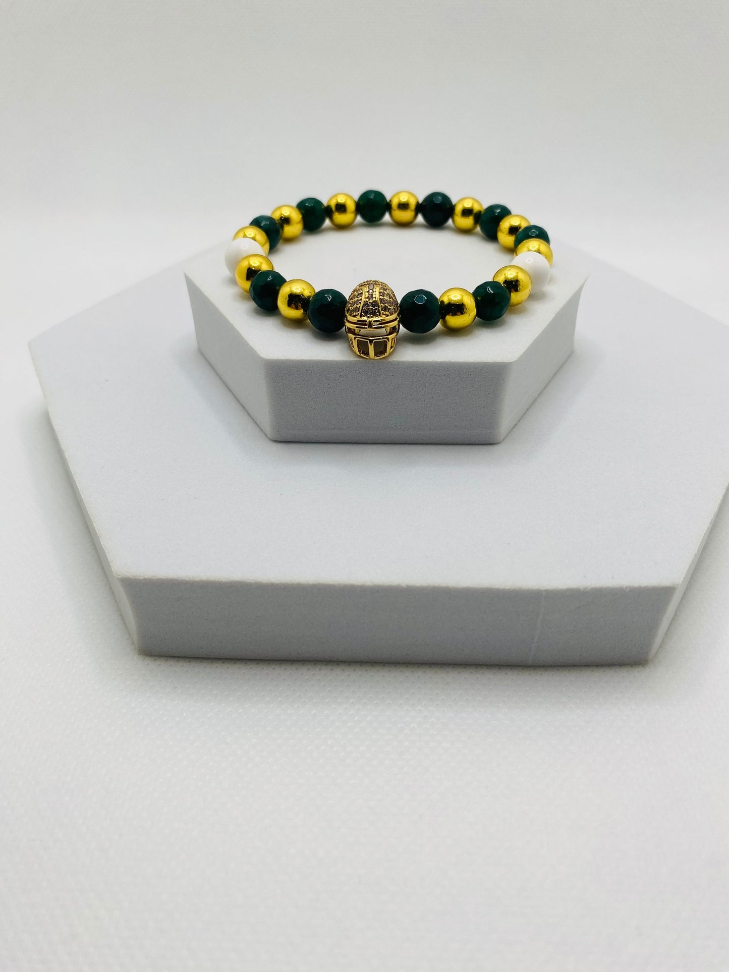 Green Bay Packers Bracelet: Jade, Hematite & Football Helmet
