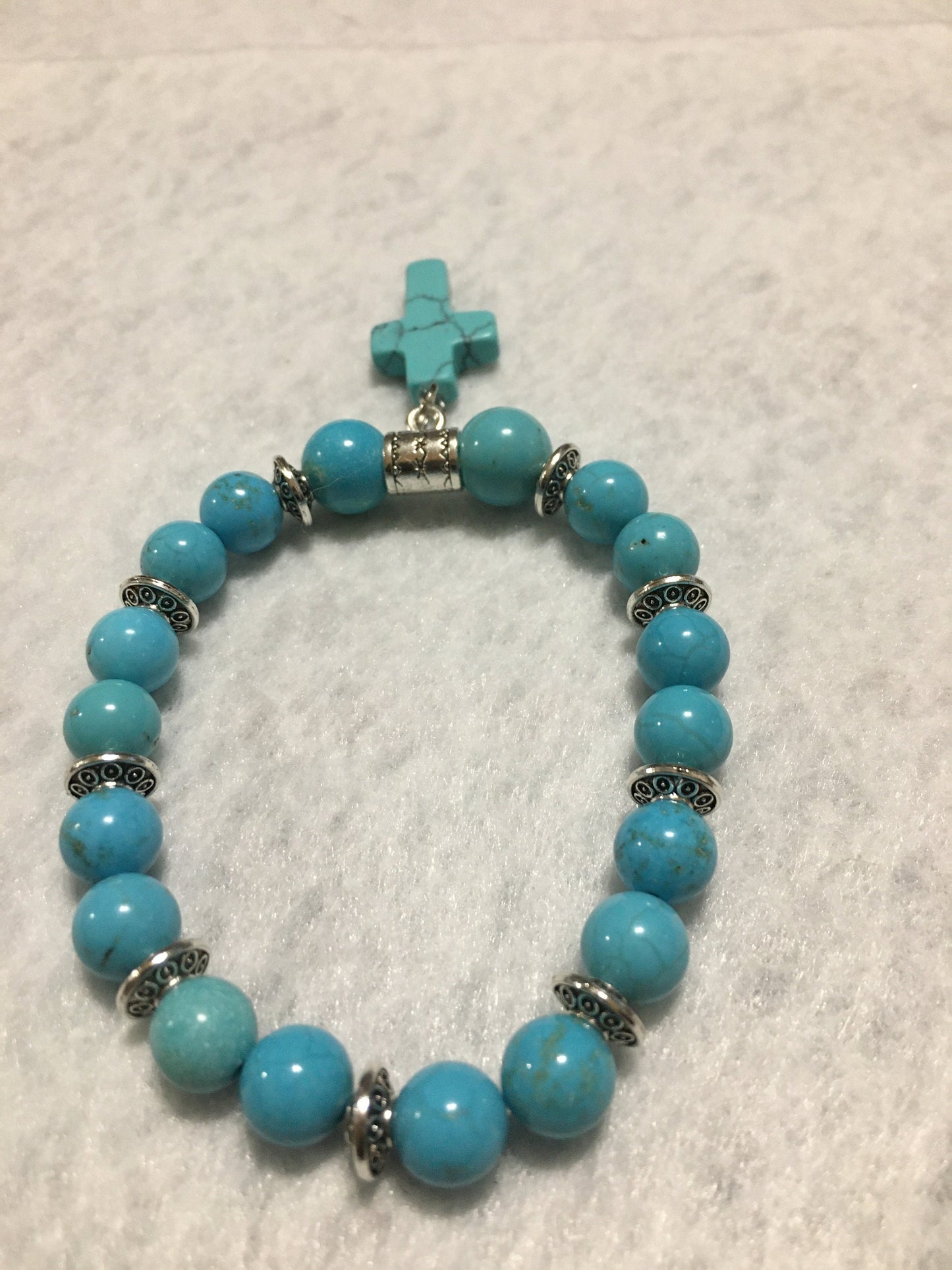 Turquoise Mens Bracelet with Religious Cross Charm