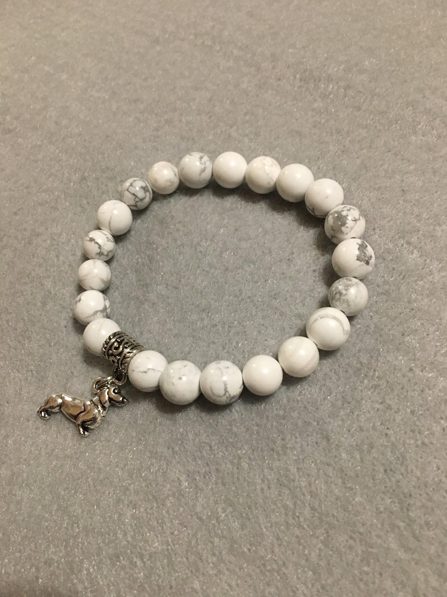 Dachshund Charm Bracelet: Howlite Gemstone Beads, Dog Memorial Gift