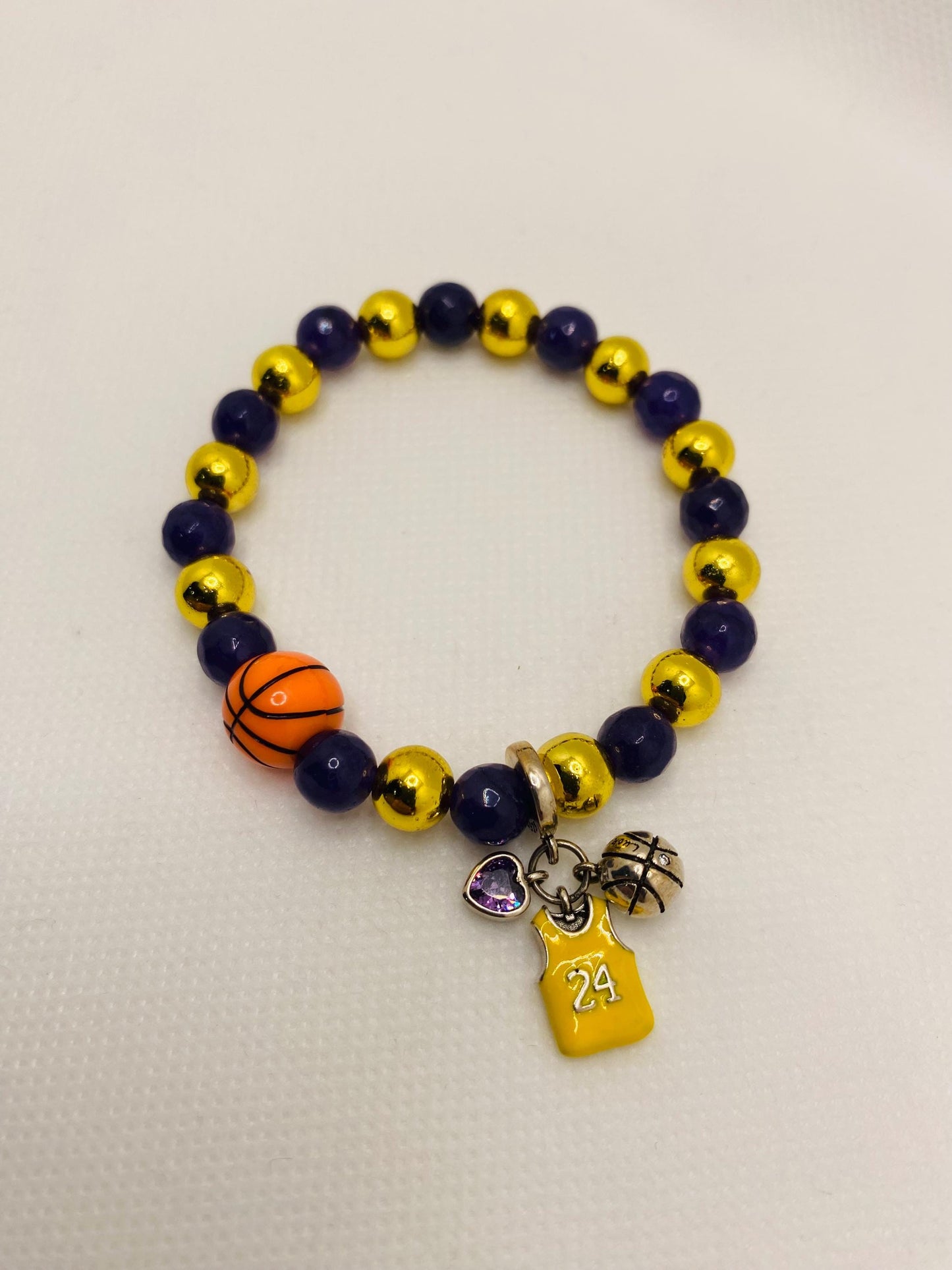 Kobe Bryant Lakers Bracelet: Amethyst & Hematite Gemstone Beads