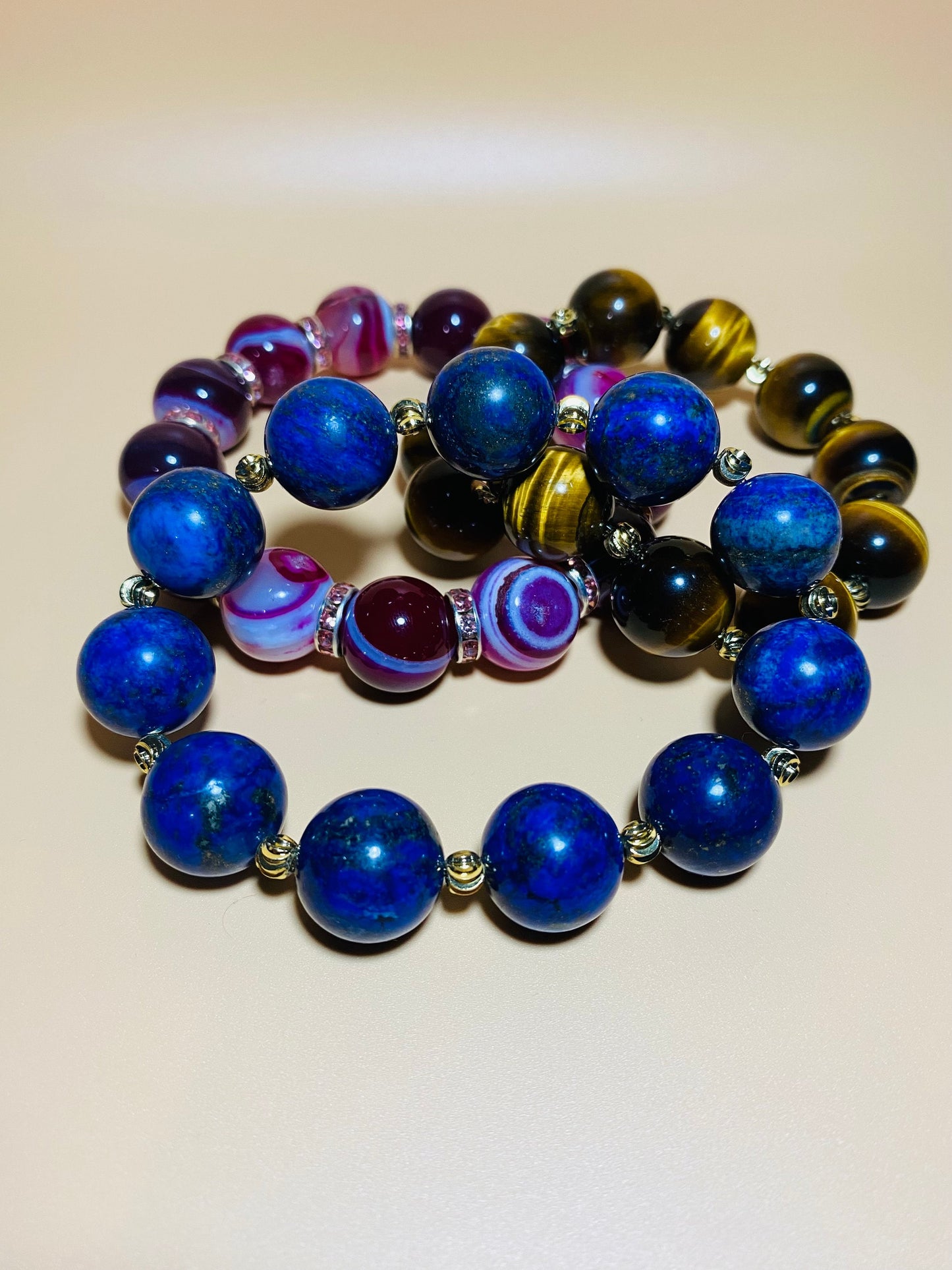 16mm Lapis Lazuli Bracelet with Gold Spacers