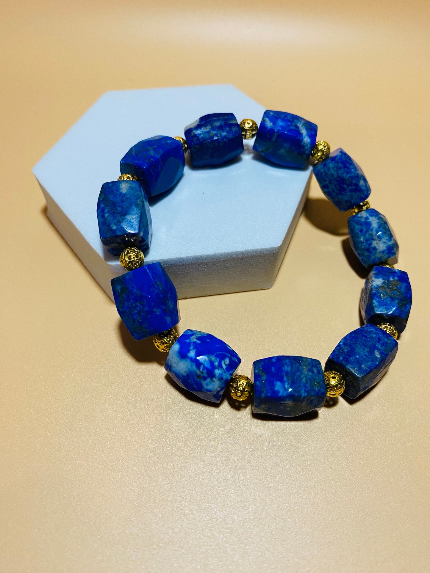 Lapis Lazuli Bracelet: 18k Gold Plated Hematite, Handmade Jewelry