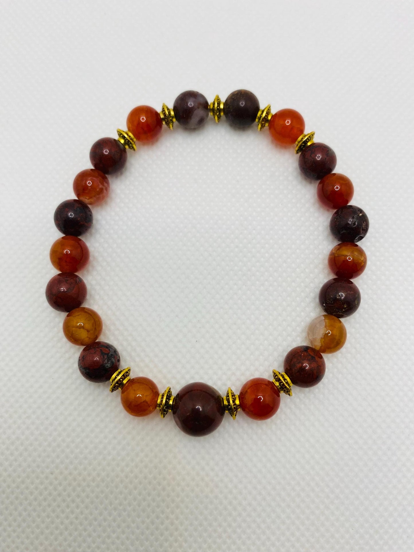 Mens Red Jasper Beaded Bracelet: Agate Gemstone, Tibetan Jewelry