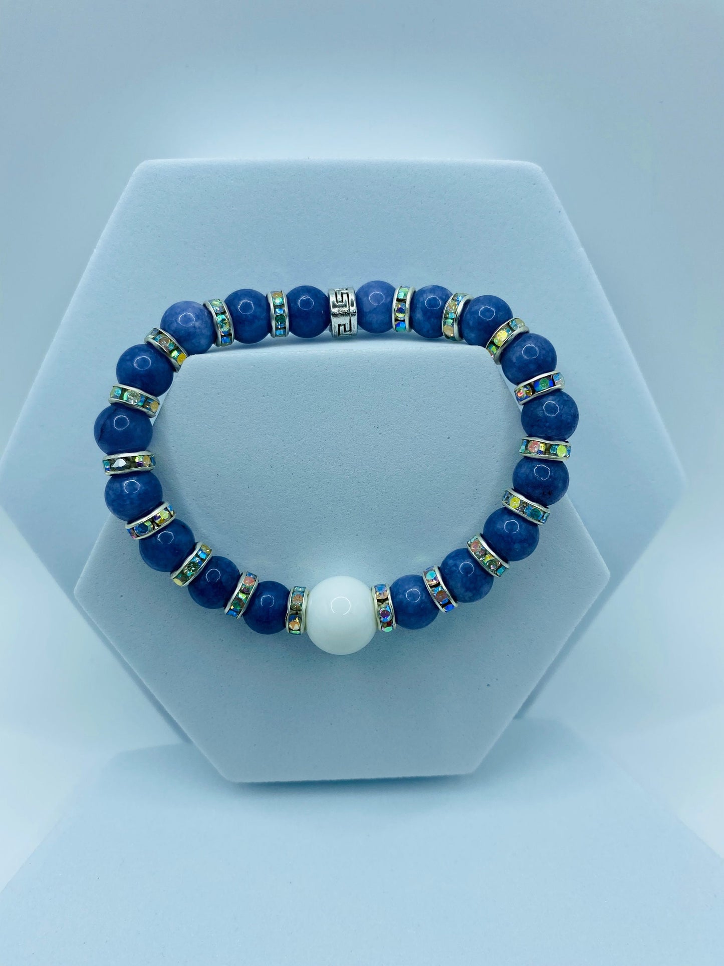 Lavender Jade Bracelet: Porcelain Bead, Rhinestone Rondelles, Handmade