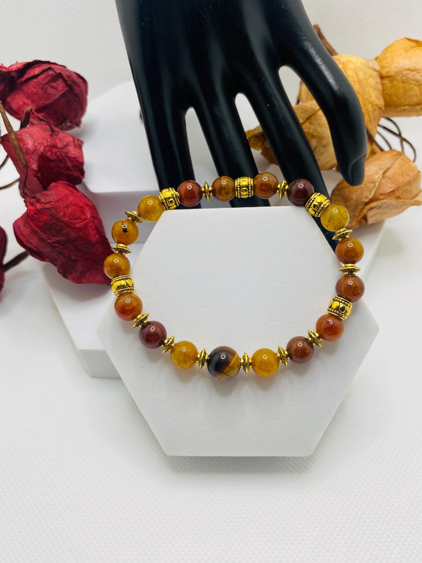 Dragons Vein Agate Tibetan Bracelet with Gold Spacers