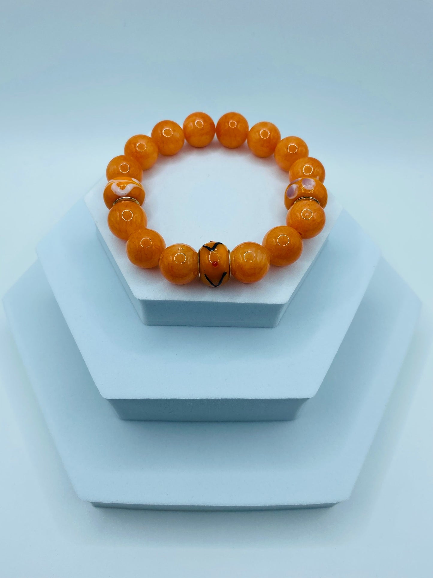 Handmade Orange Jade Bracelet: Murano Glass Bead Chunky Jewelry