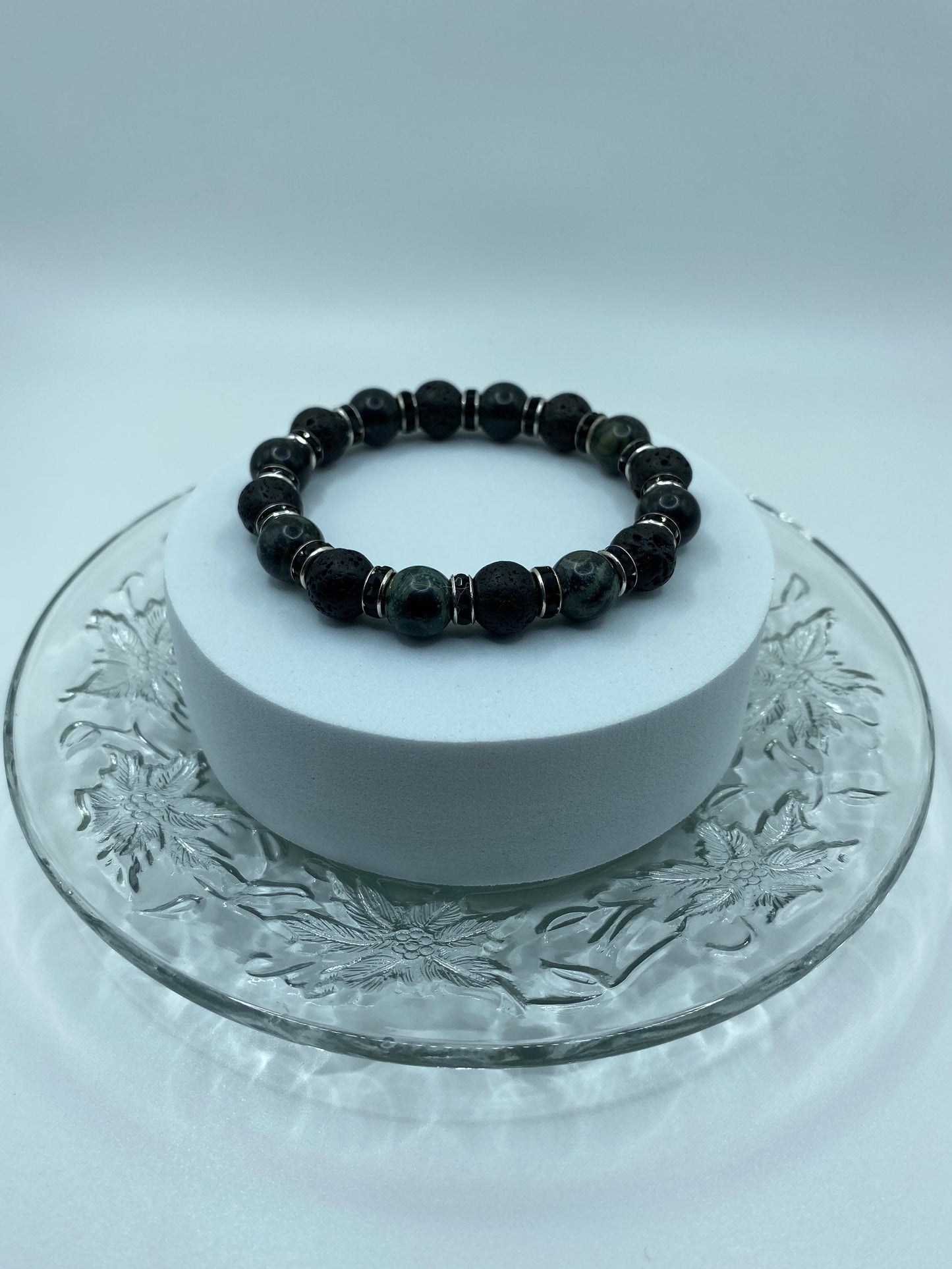 Lava Rock & Labradorite Bracelet with Rhinestone Accents