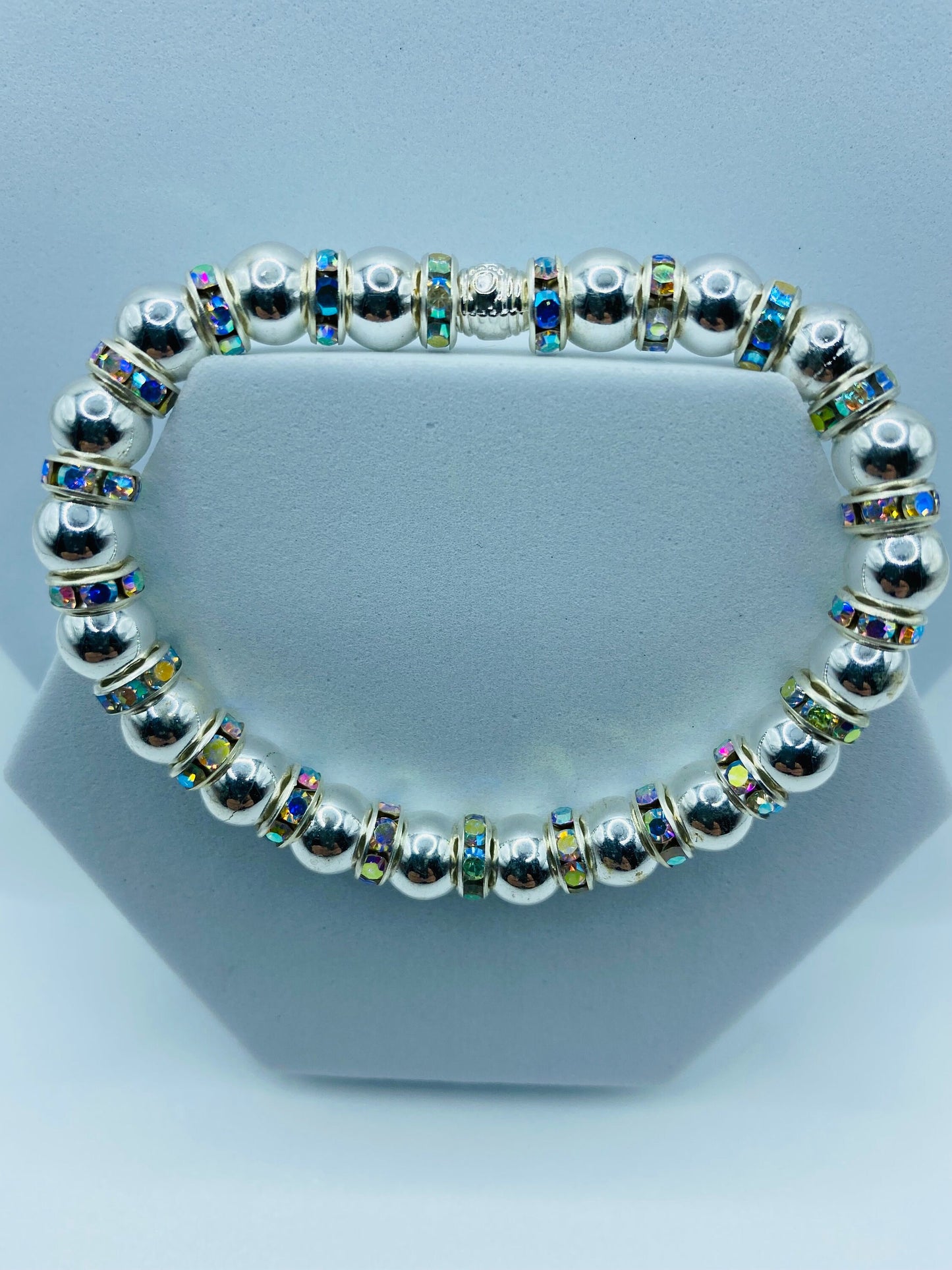 Mens Silver Hematite Bracelet with Rhinestone Accents