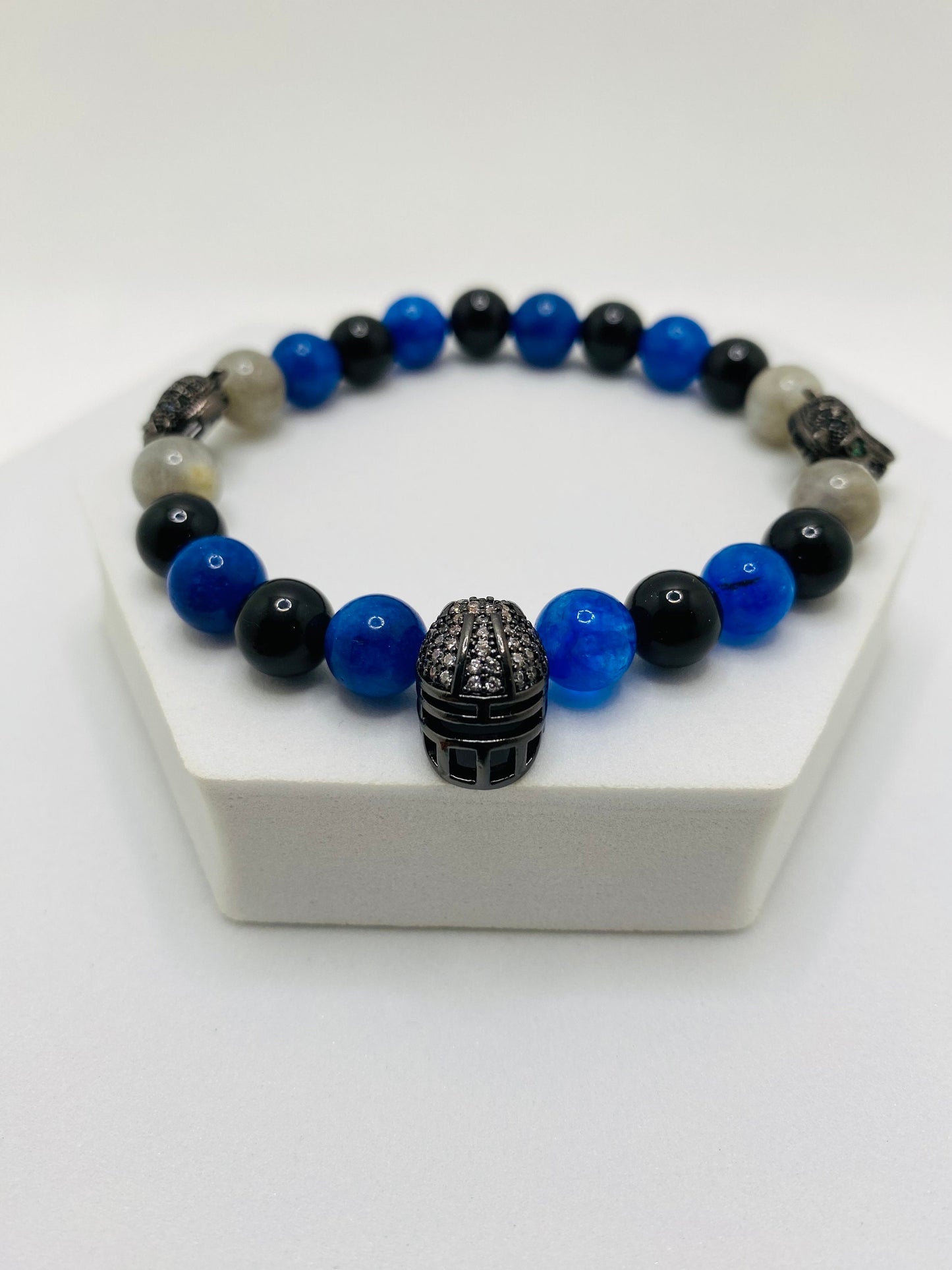 Carolina Panthers Bracelet: Onyx, Kyanite & Labradorite Gemstone Beads