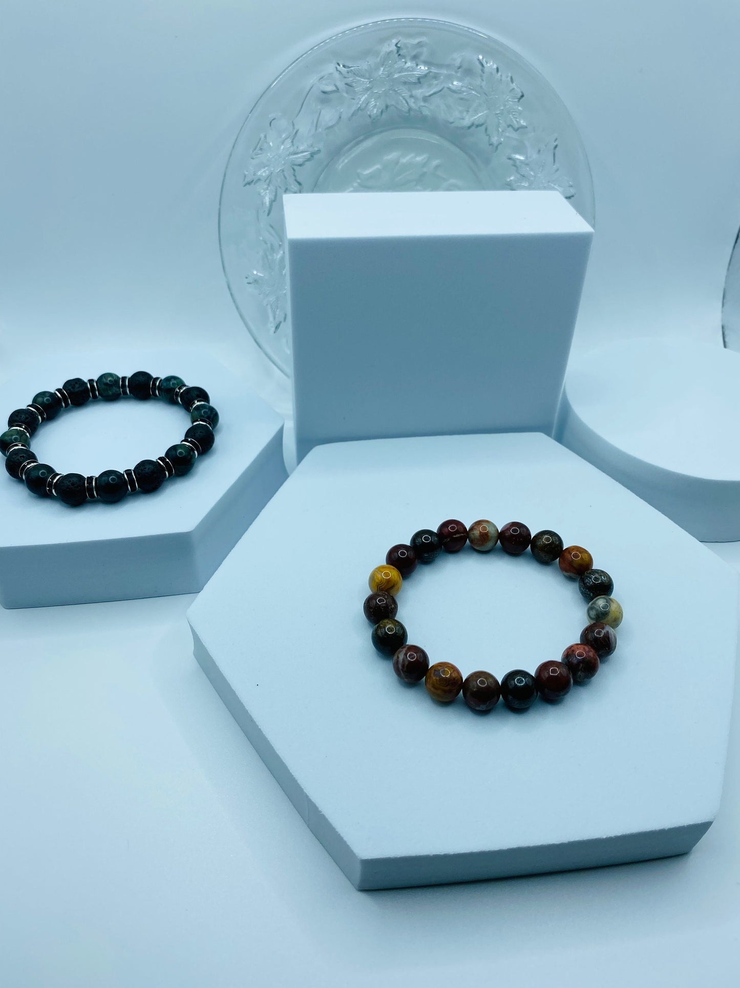 Handmade Red Jasper Stone Bracelet: Bronzite & Agate Gemstone Beads