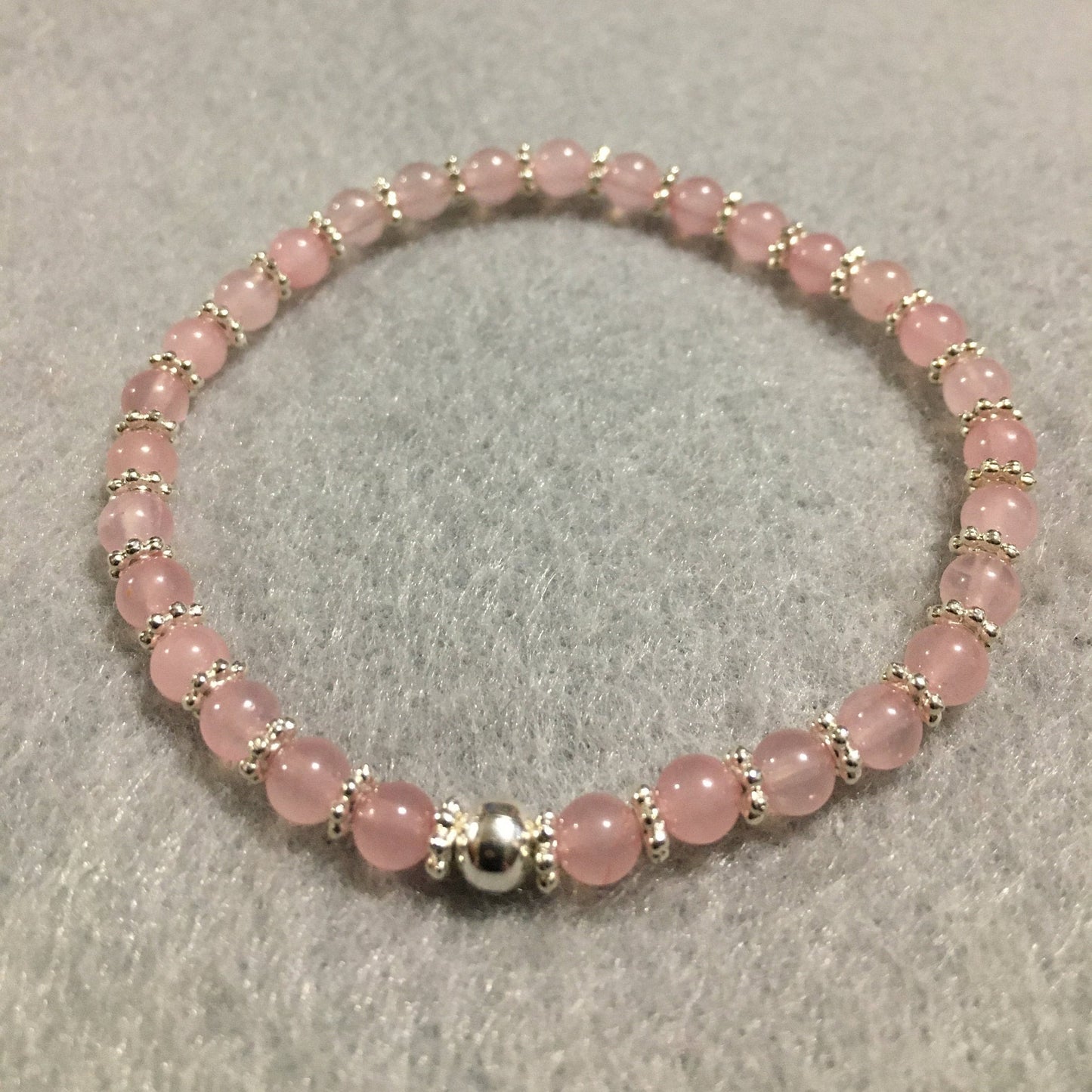 Rose Quartz Bracelet: Silver Snowflakes & Hematite Beads