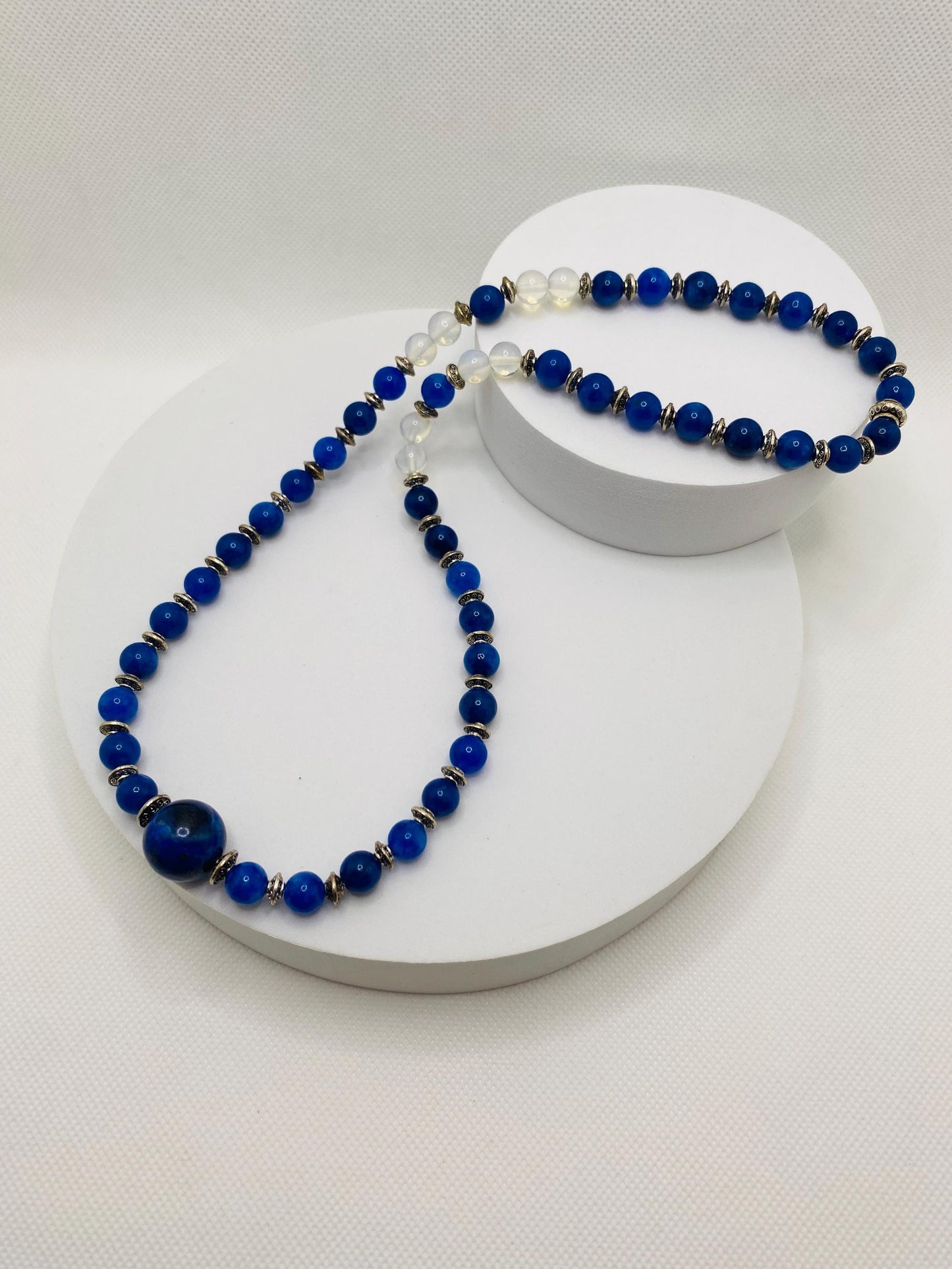 Handmade Lapis Lazuli Beaded Necklace with Silver Spacers