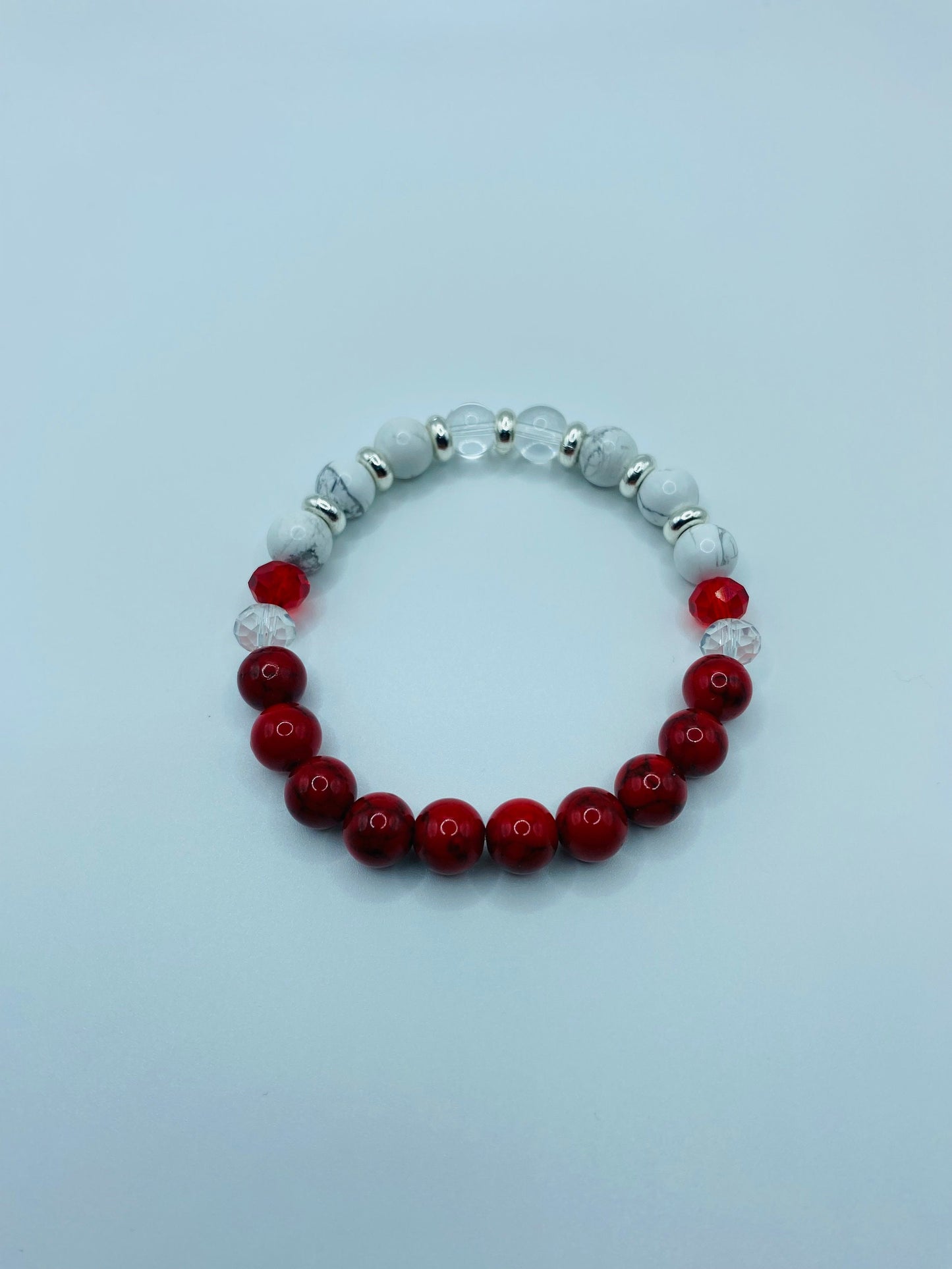 Red Turquoise & Howlite Gemstone Bracelet: Crystal Quartz Beaded Jewelry