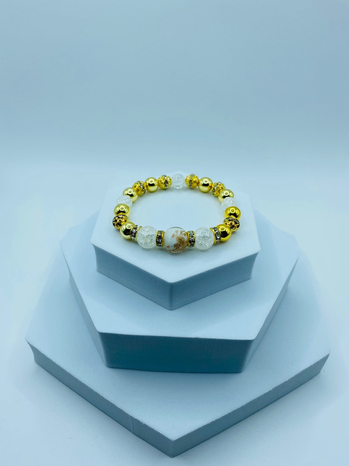 Gold Hematite Bracelet: Lampwork Glass & Crackle Quartz Crystal