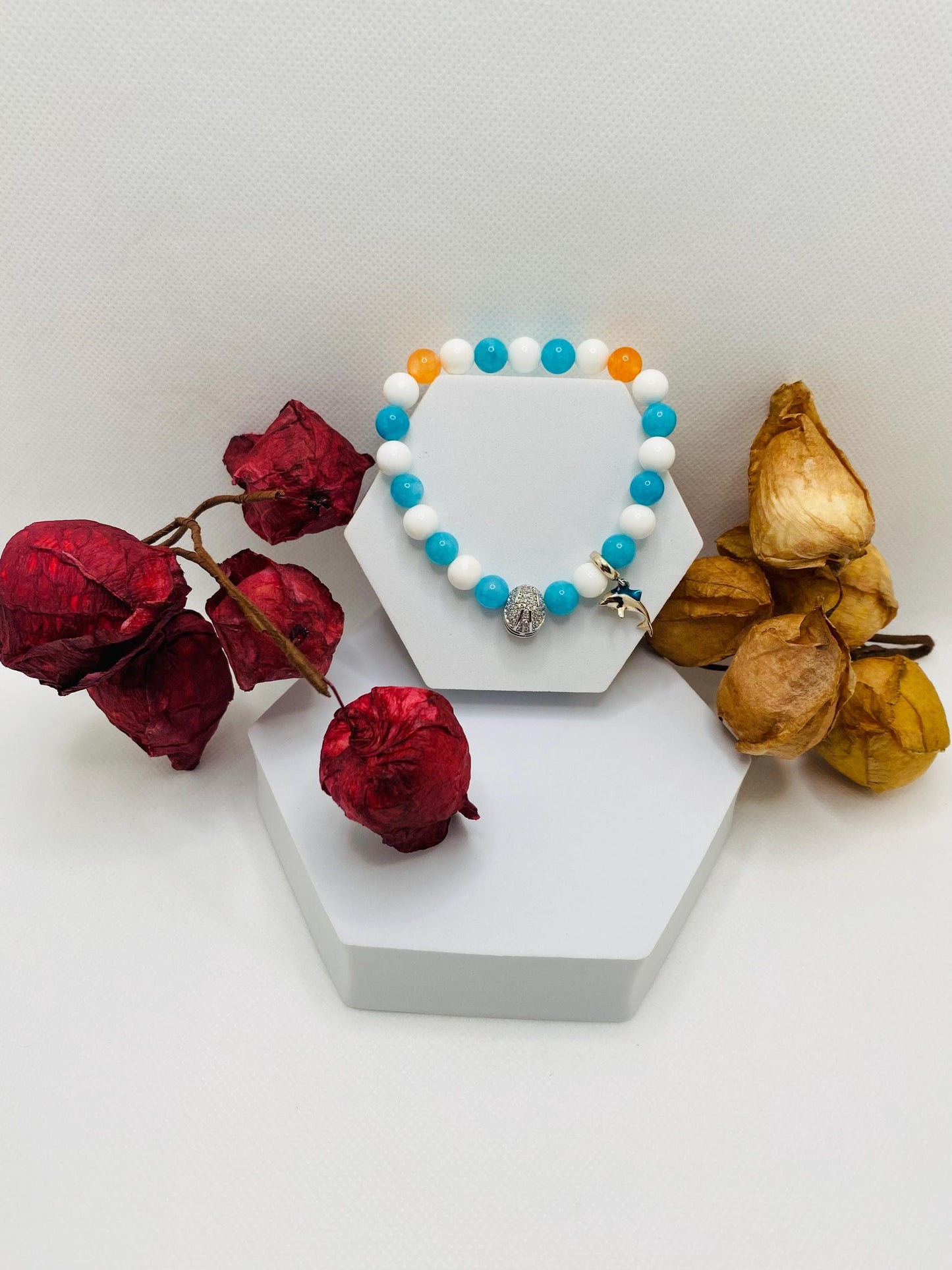 Miami Dolphins Jade Beaded Bracelet: Football Fan Jewelry