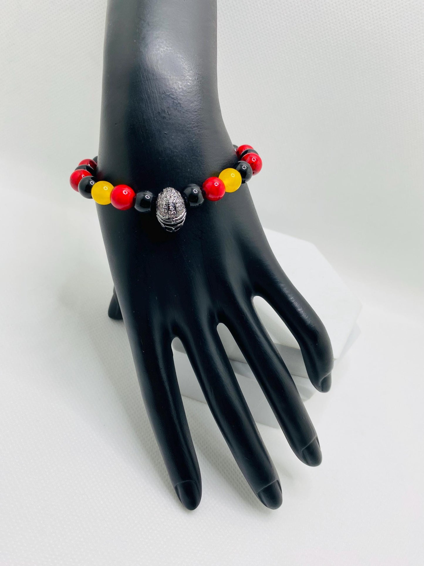 Arizona Cardinals Bracelet: Gemstone Beads with Football Helmet Charm