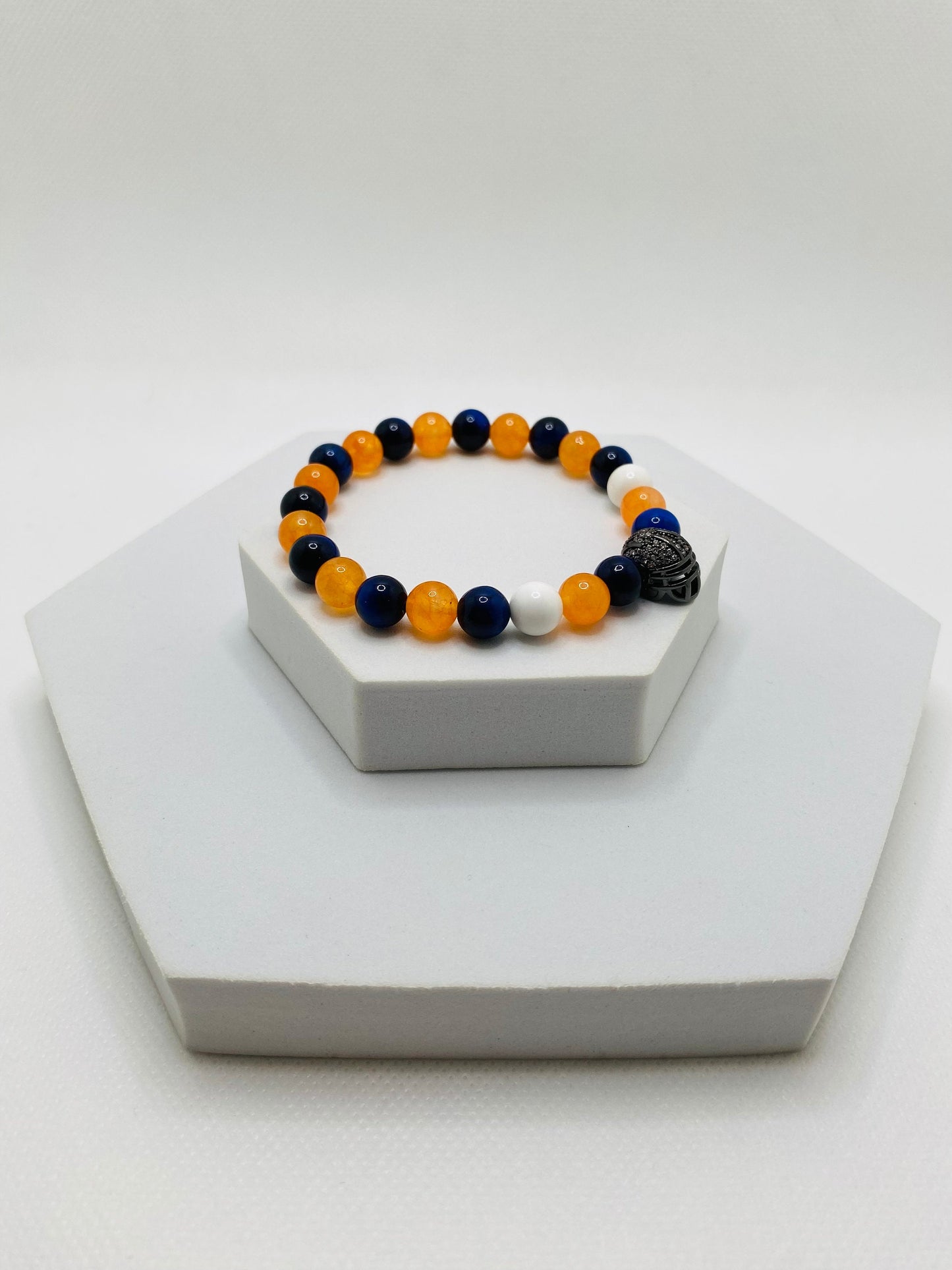 Denver Broncos Bracelet: Gemstone Beads & Football Helmet Charm