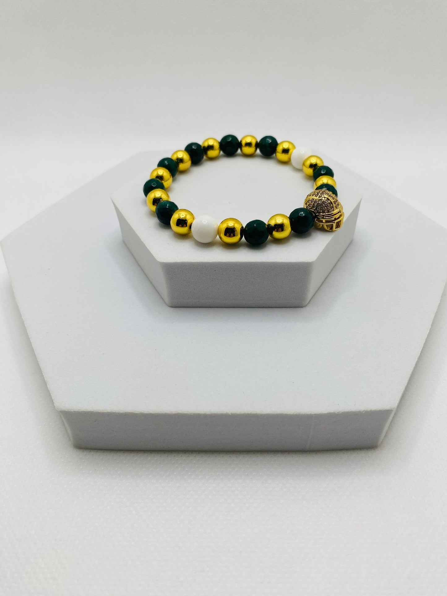 Green Bay Packers Bracelet: Jade, Hematite & Football Helmet